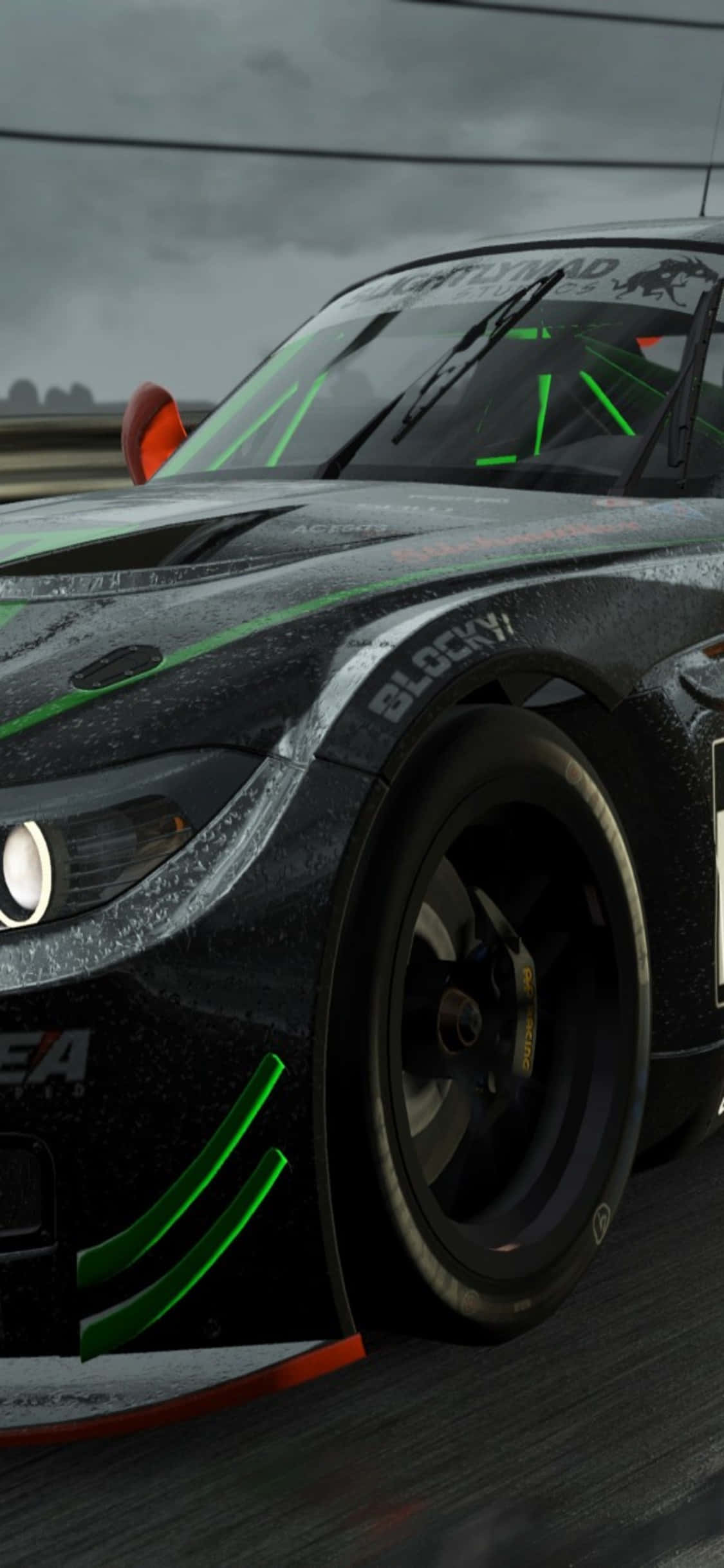 iPhone X प्रोजेक्ट कार्स बैकग्राउंड ग्लॉसी ब्लैक BMW Z4 GT3 (E89) वॉलपेपर