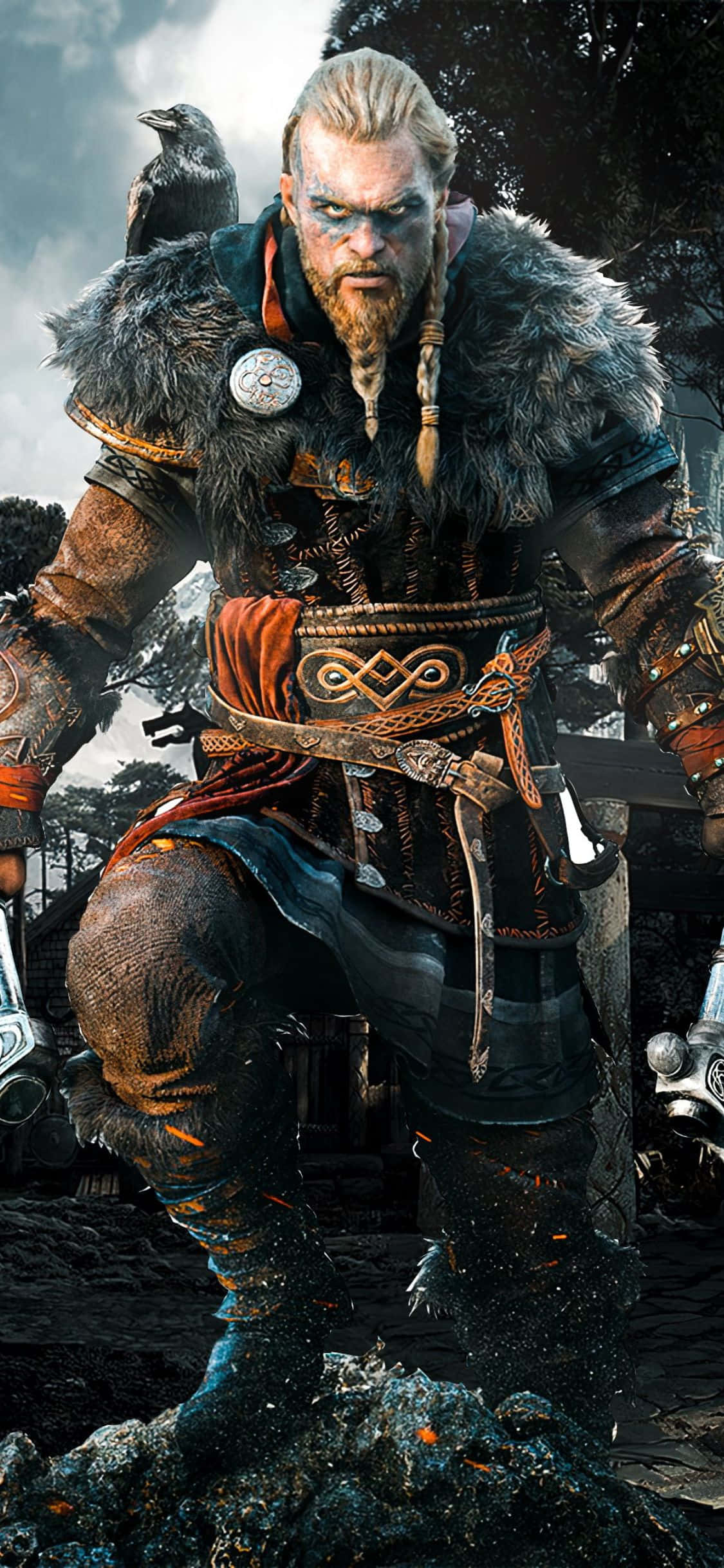 iPhone XS Assassin's Creed Valhalla समुद्र से बाहर आता Eivor बैकग्राउंड वॉलपेपर