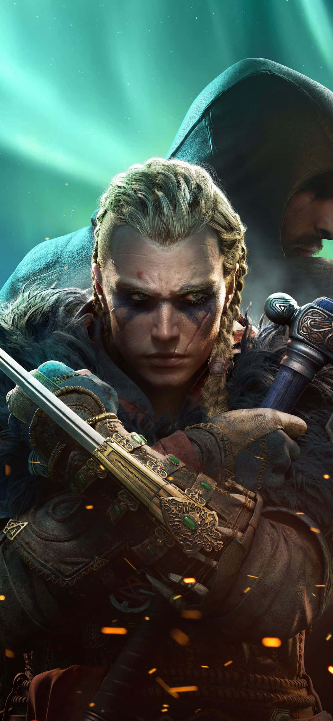 iPhone Xs Assassin's Creed Valhalla महिला ईवर हत्यारे के रूप में पृष्ठभूमि वॉलपेपर
