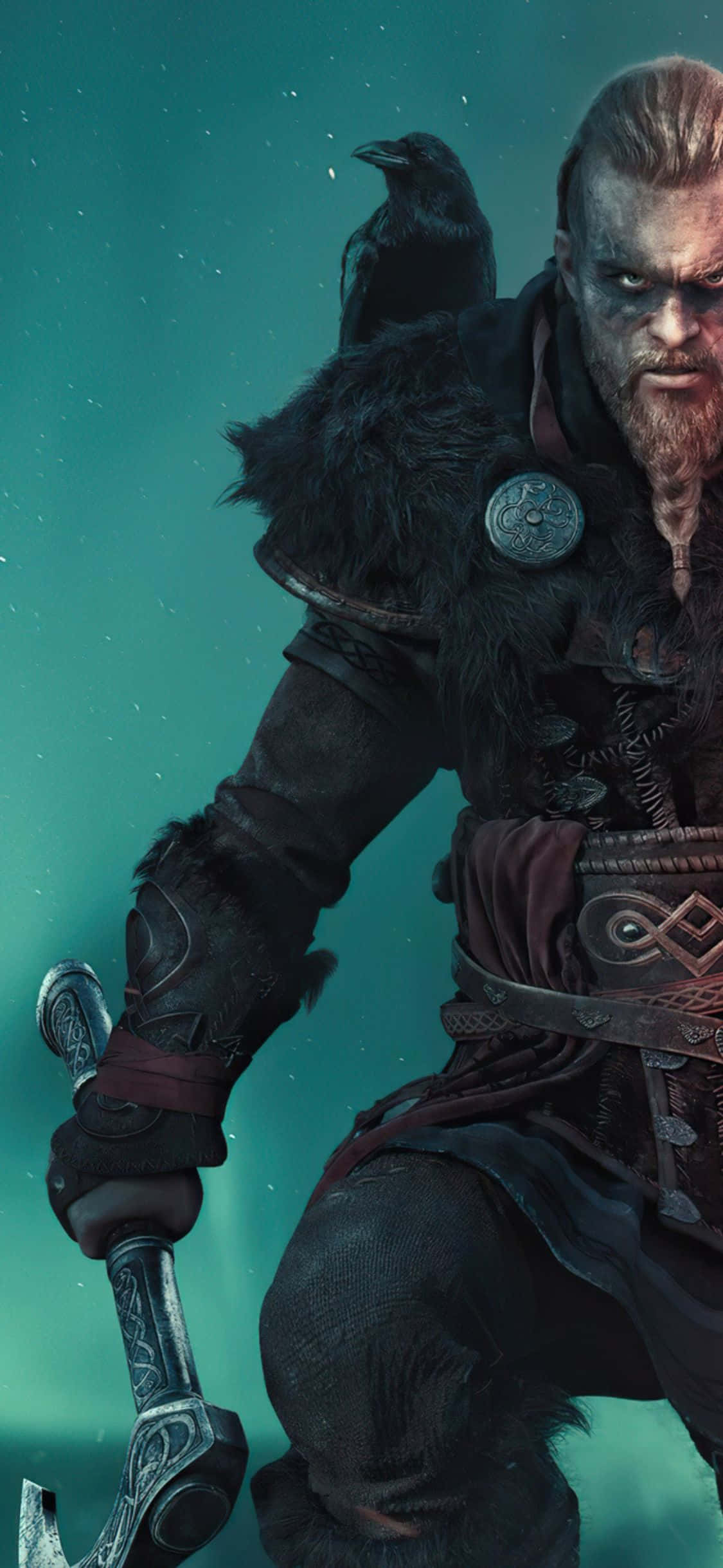 iPhone Xs Assassin's Creed Valhalla कौवे के साथ ईवर पृष्ठभूमि वॉलपेपर
