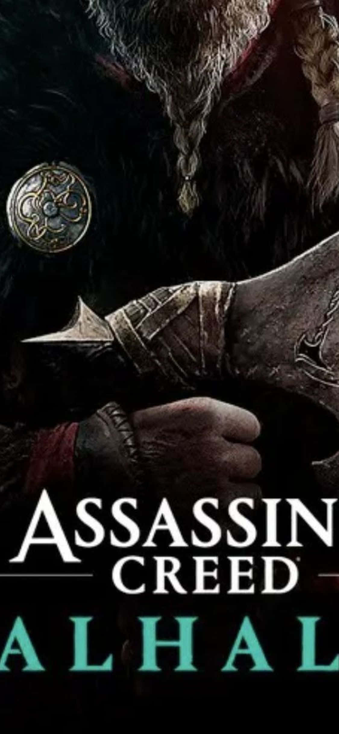 iPhone XS Assassin's Creed Valhalla गेम टाइटल पोस्टर बैकग्राउंड वॉलपेपर