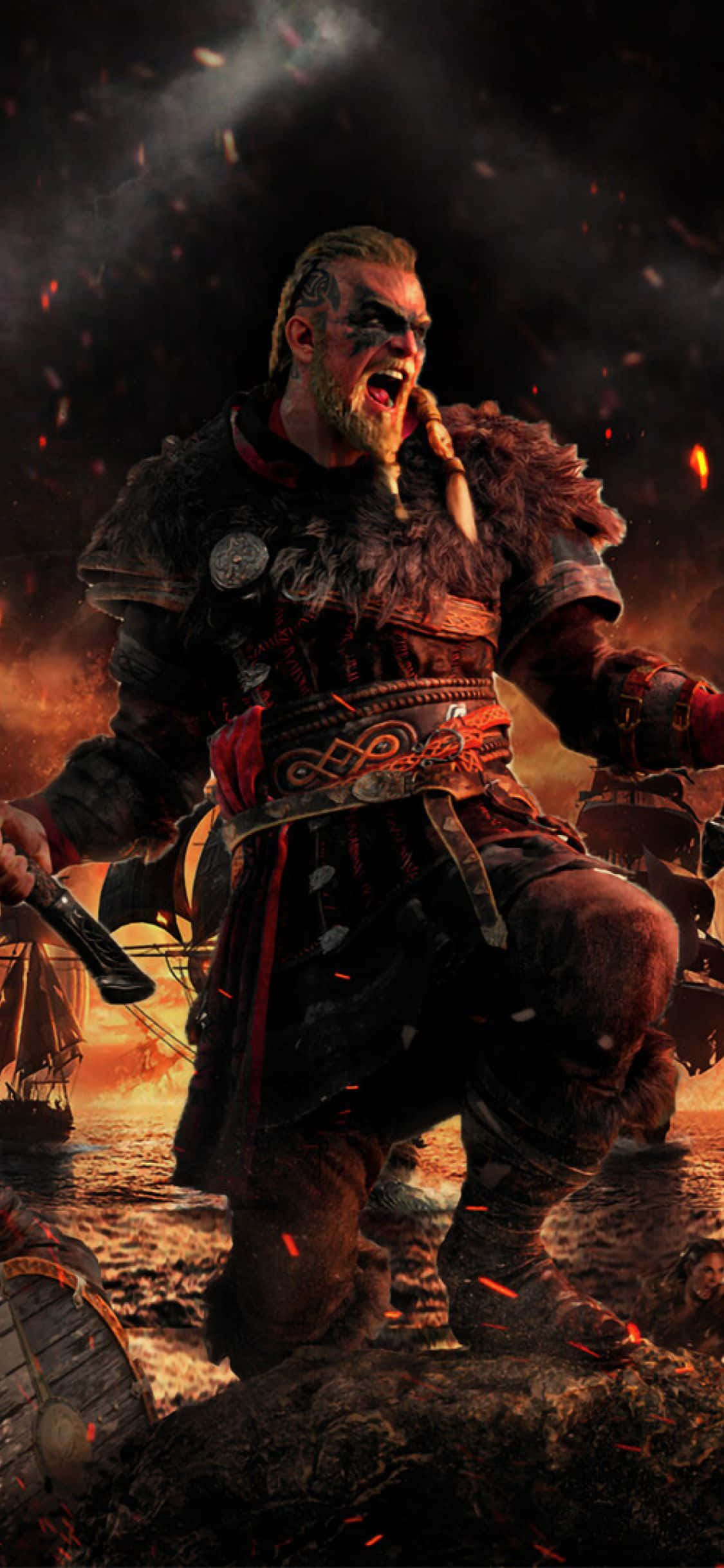 iPhone Xs Assassin's Creed Valhalla ईवर चिल्लाते हुए बैकग्राउंड वॉलपेपर