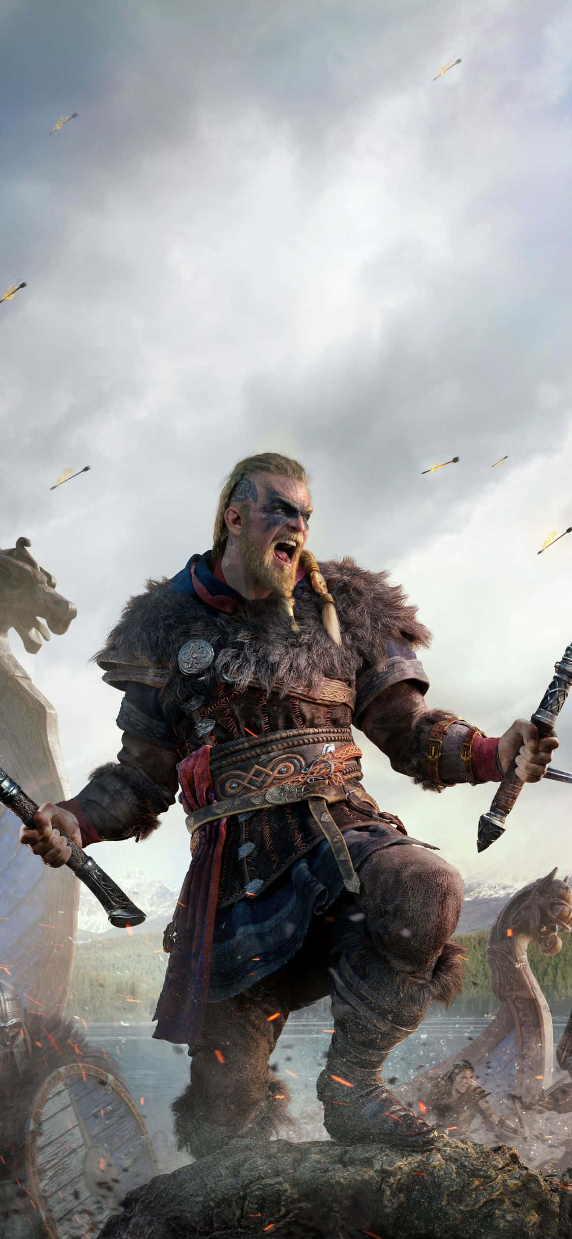 iPhone Xs Assassin's Creed Valhalla चिल्लाता हुआ Eivor बैकग्राउंड वॉलपेपर