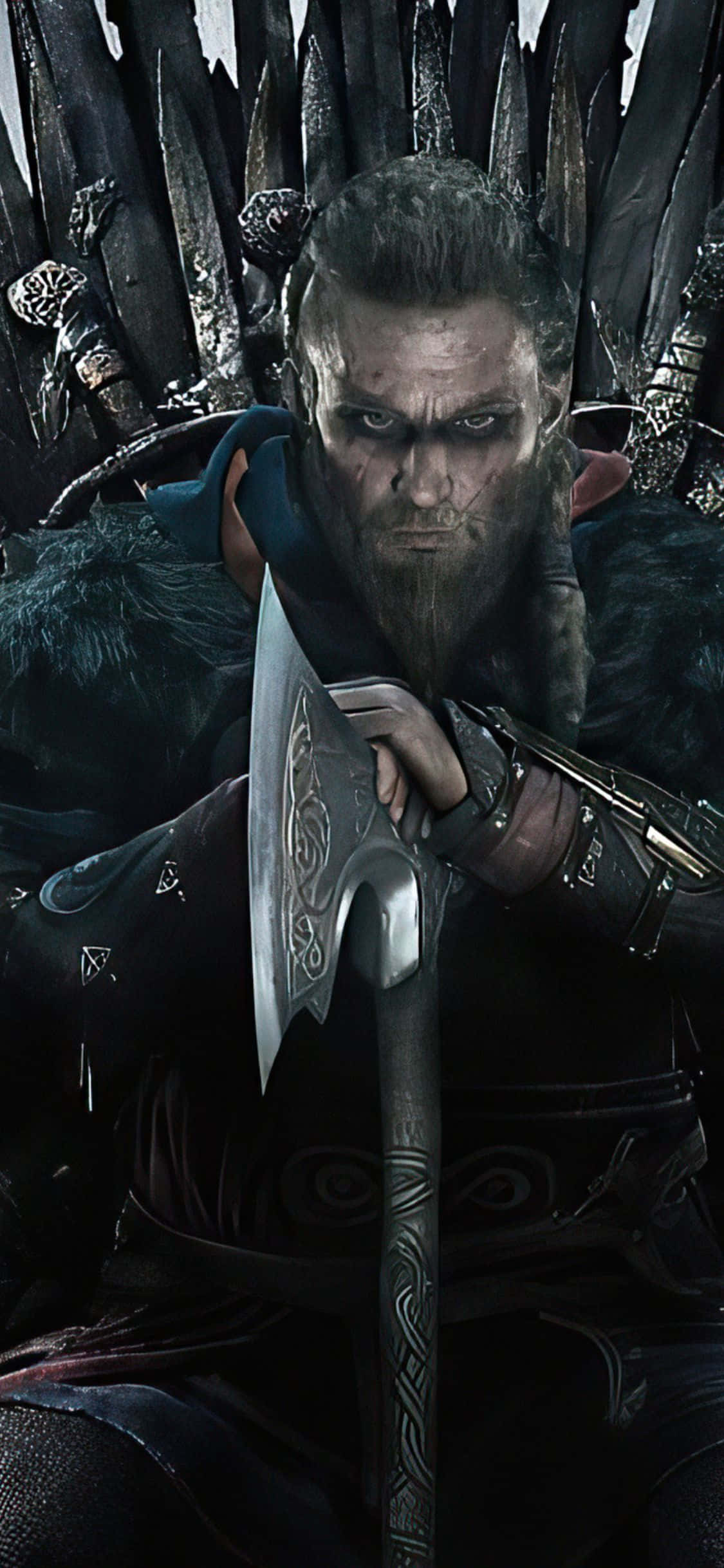 iPhone Xs Assassin's Creed Valhalla सिंहासन पर बैठा ईवोर पृष्ठभूमि वॉलपेपर