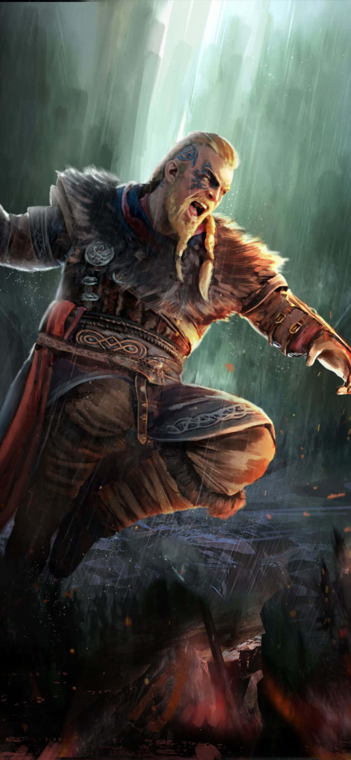 iPhone Xs Assassin's Creed Valhalla ईवोर का कूदकर हमला पृष्ठभूमि वॉलपेपर