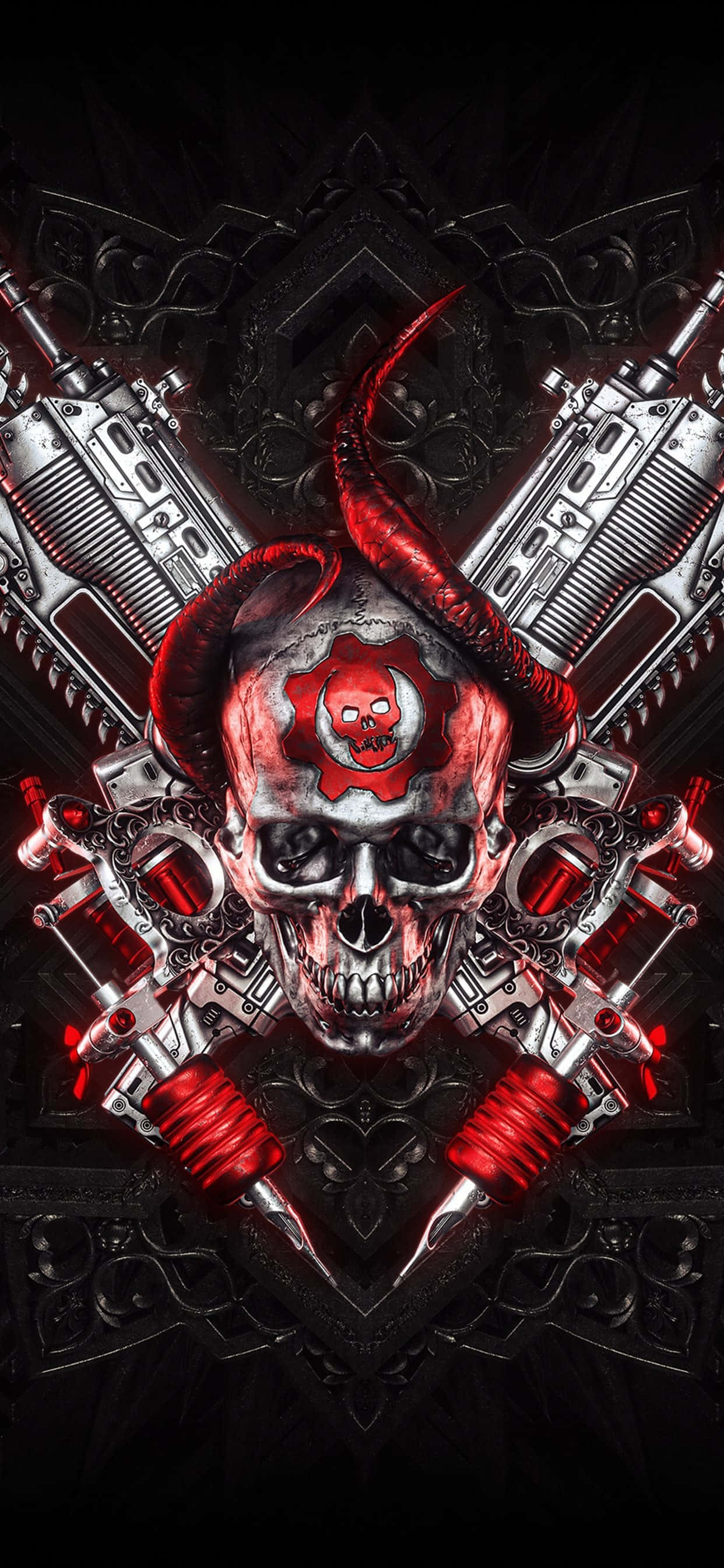 iPhone XS Max Gears Of War 5 लाल और चांदी पृष्ठभूमि वॉलपेपर