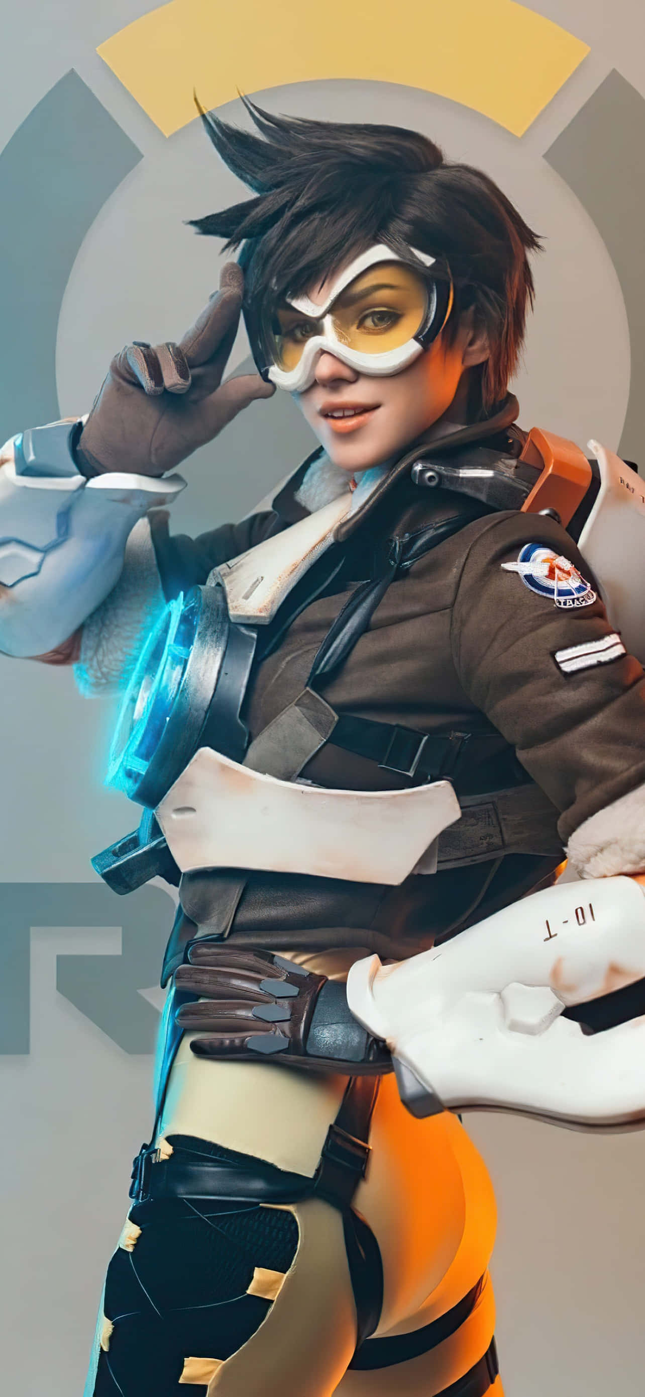 iPhone Xs Max Overwatch बैकग्राउंड ट्रेसर कैमरे की ओर मुड़ी हुई वॉलपेपर