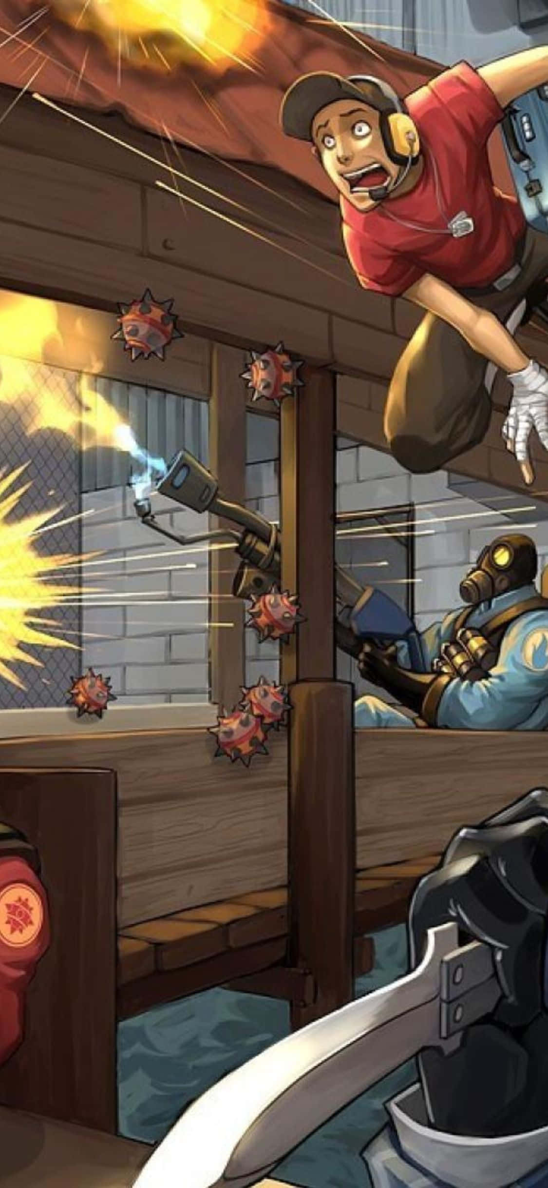 iPhone XS Team Fortress 2 कॉमिक आर्ट स्टाइल बैकग्राउंड वॉलपेपर