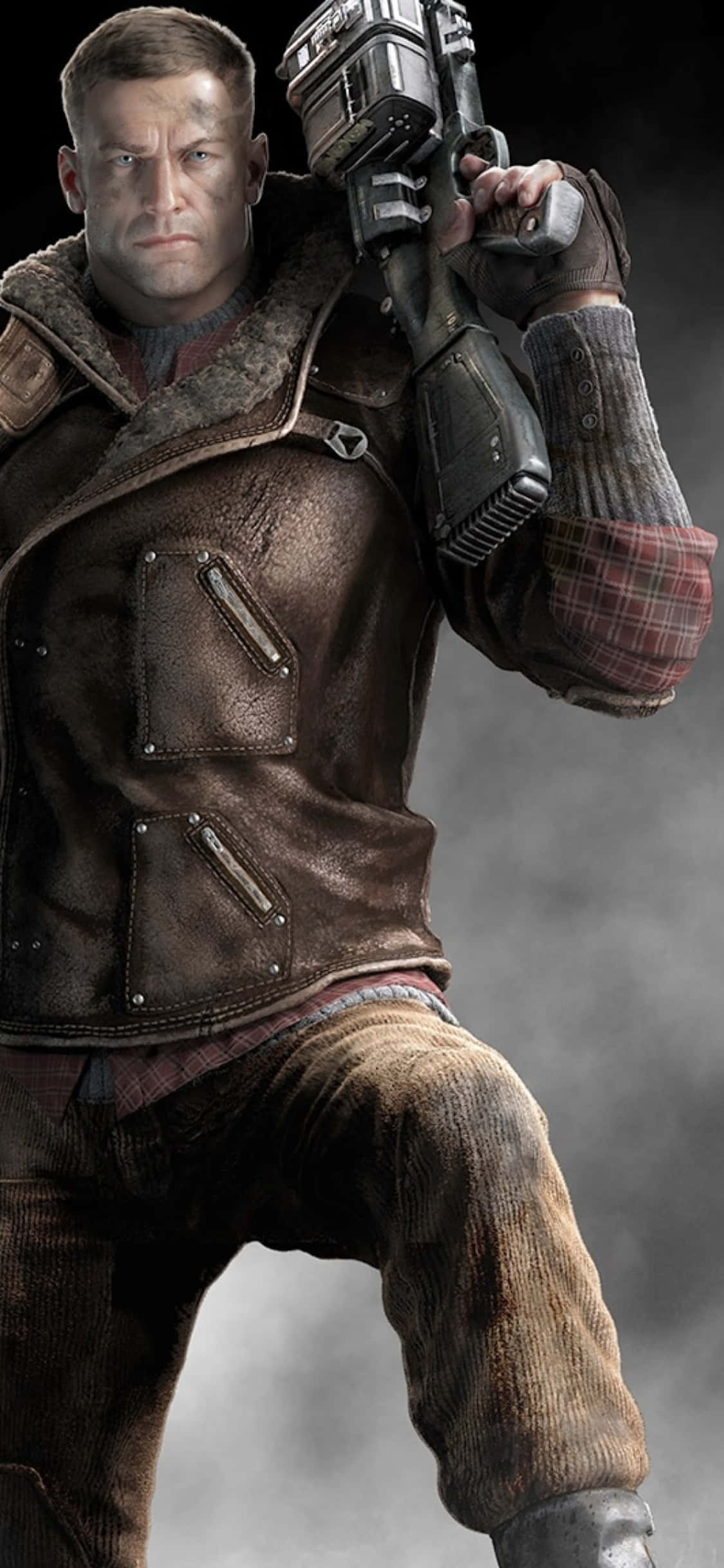 iPhone Xs Wolfenstein II B.J. Blazkowicz बंदूक पृष्ठभूमि वॉलपेपर