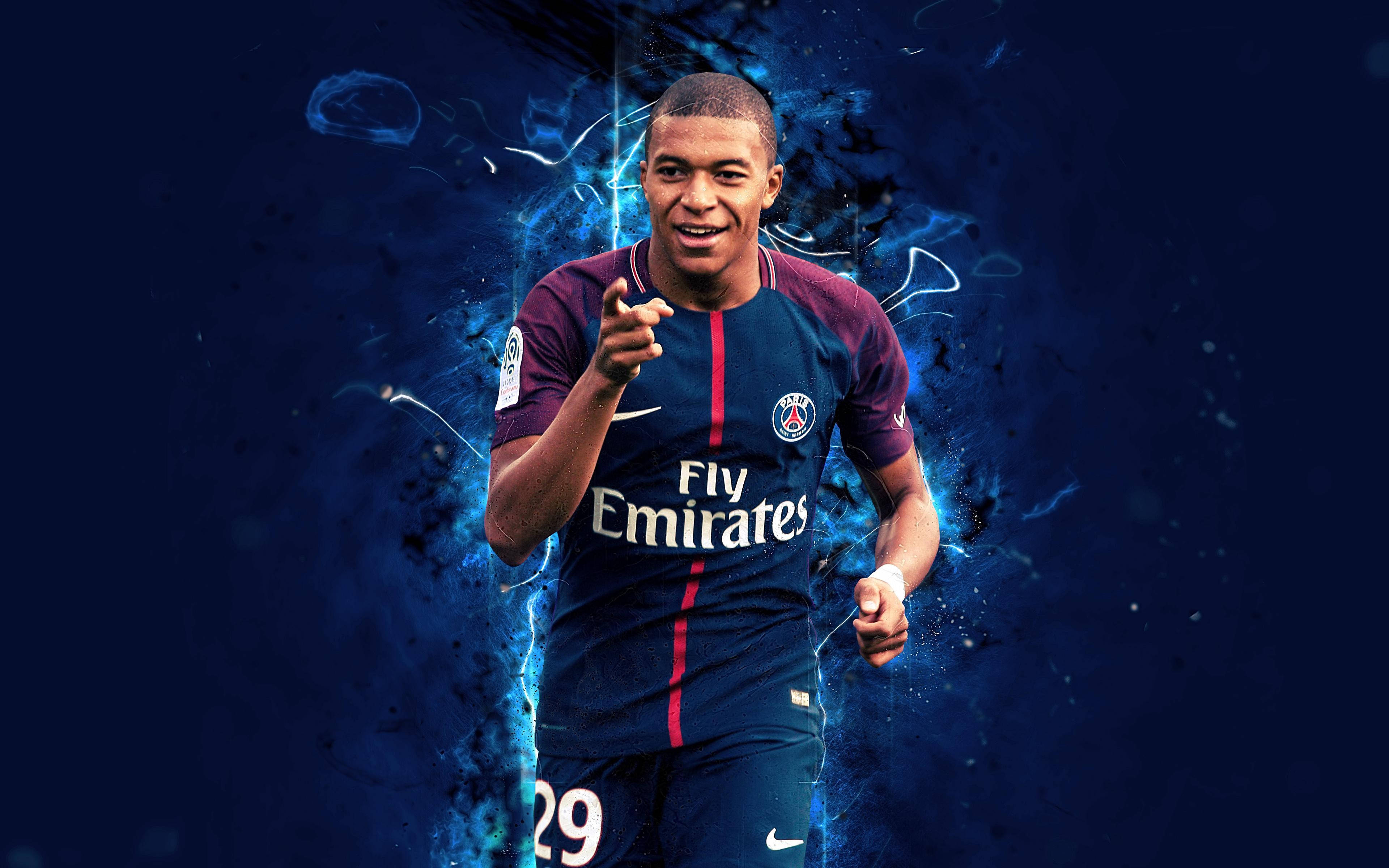 Kylian Mbappe 4K ब्लू एस्थेटिक वॉलपेपर