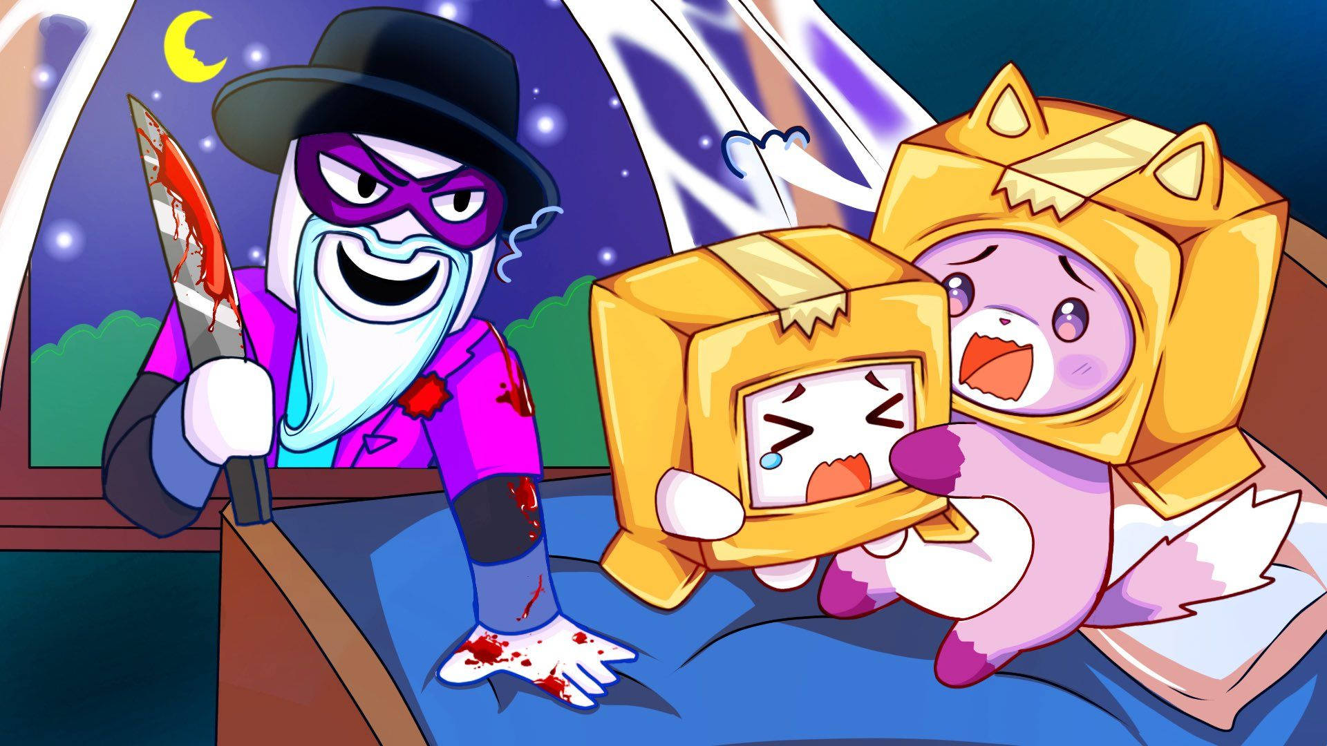 LankyBox Boxy Foxy और Scary Larry वॉलपेपर