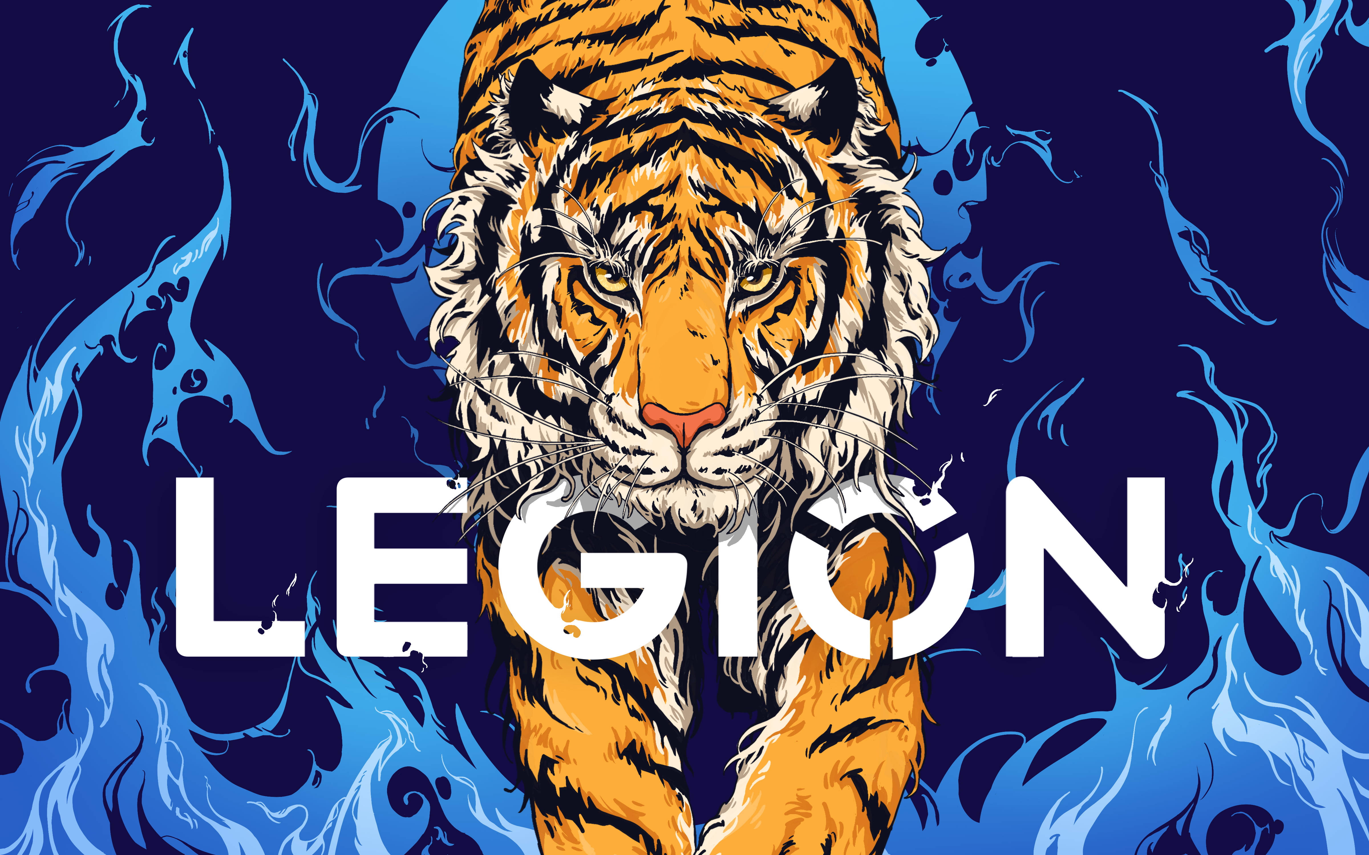 बाघ के साथ Lenovo Legion गेमिंग लैपटॉप वॉलपेपर