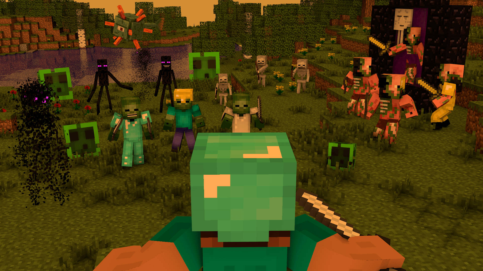 Minecraft में दो खलनायकों की लड़ाई वॉलपेपर