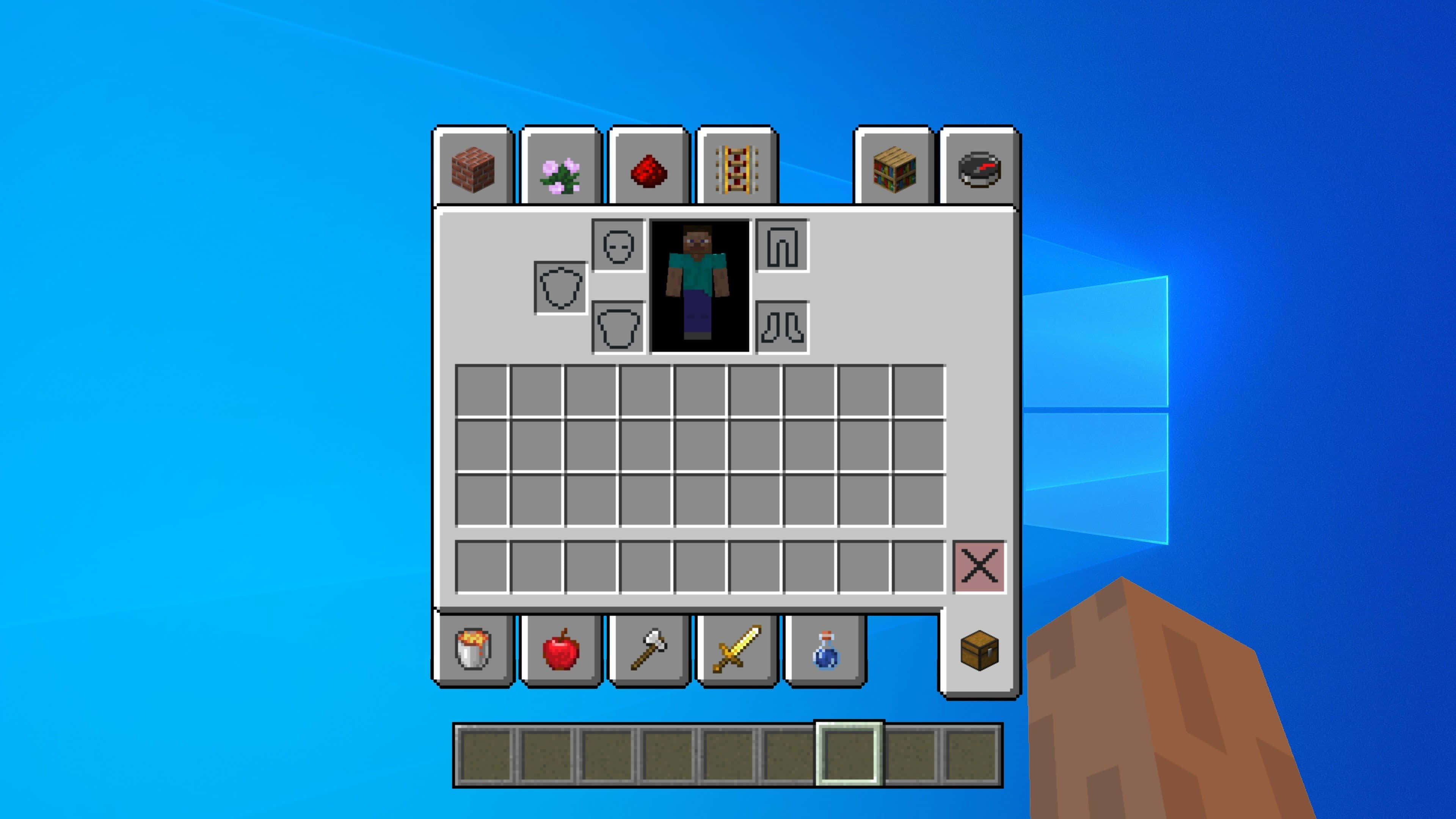 Minecraft इन्वेंटरी स्टीव के हाथ के साथ वॉलपेपर
