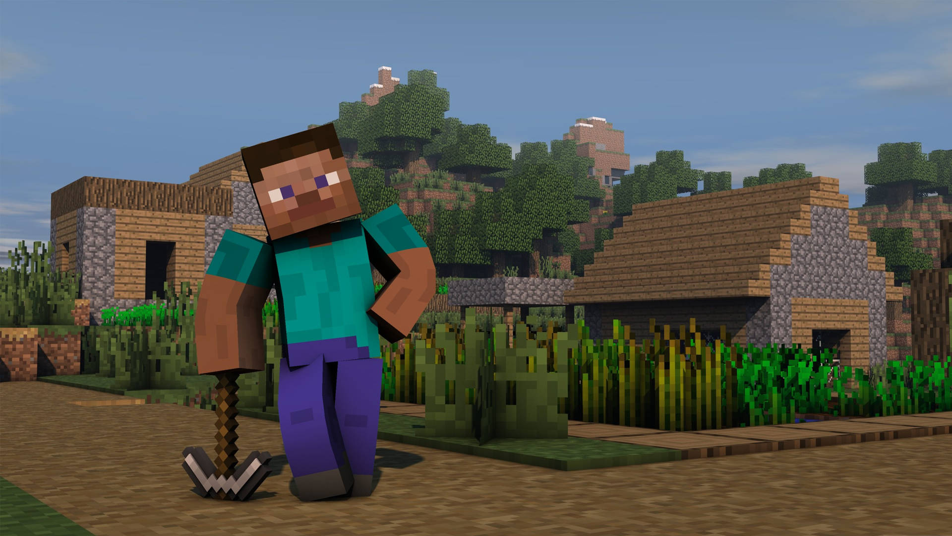 स्टीव आयरन पिकैक्स के साथ Minecraft HD वॉलपेपर