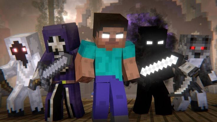 Minecraft Herobrine राक्षसों और एंटिटी के साथ — माइनक्राफ्ट वॉलपेपर