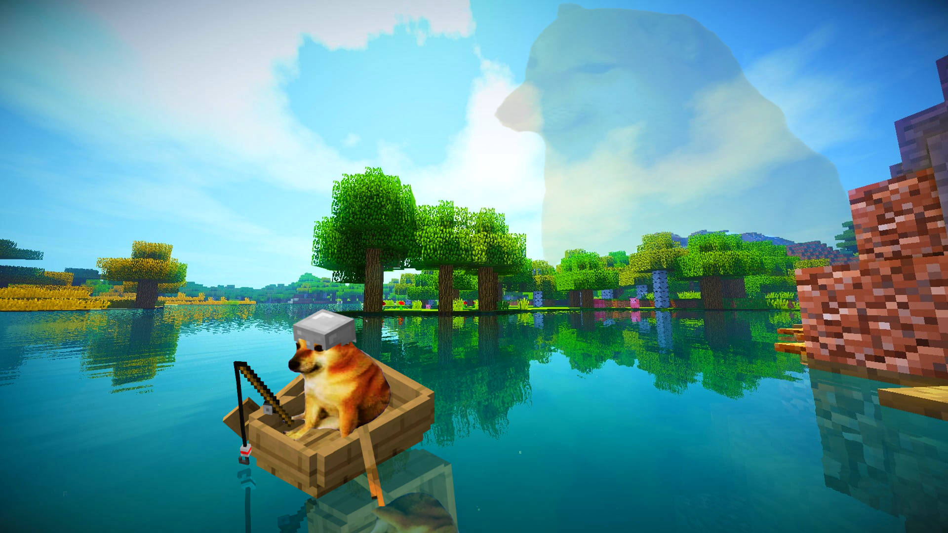 Minecraft PC कुत्ता मछली पकड़ना — माइनक्राफ्ट वॉलपेपर
