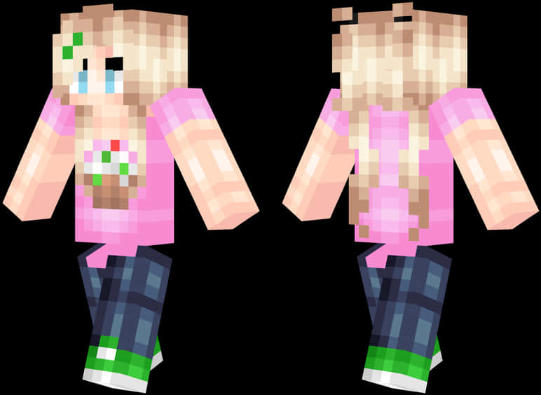 Minecraft स्किन गर्ल गुलाबी टॉप और नीली जींस के साथ वॉलपेपर