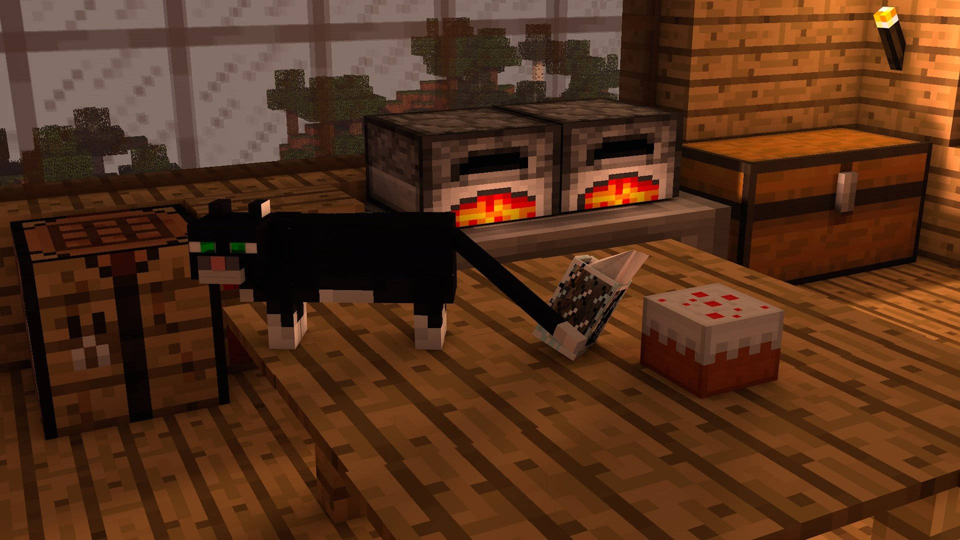 Minecraft एस्थेटिक काली बिल्ली बक्से वॉलपेपर