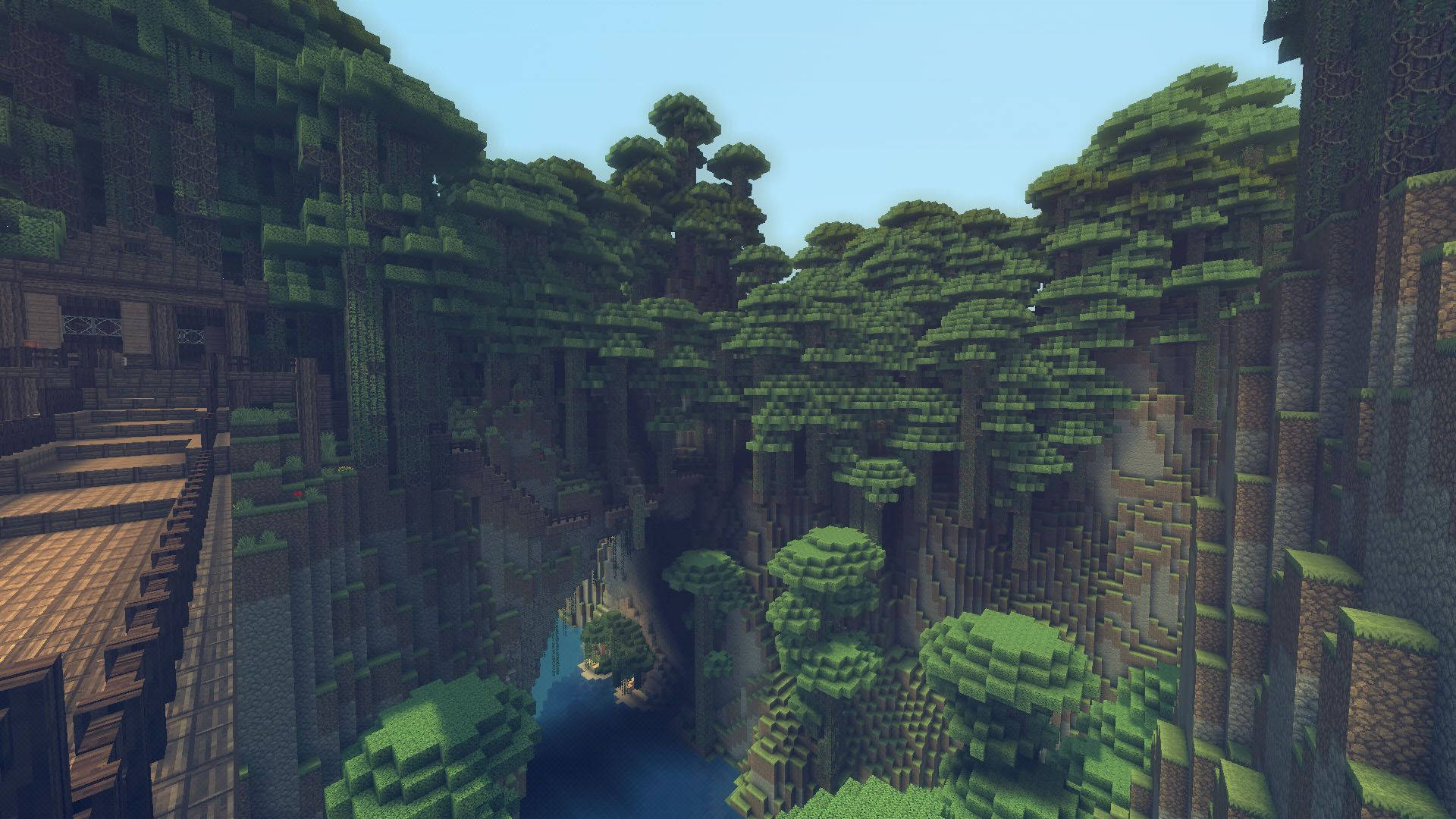 Minecraft जंगल दीवार पुल दृश्य वॉलपेपर — माइनक्राफ्ट वॉलपेपर