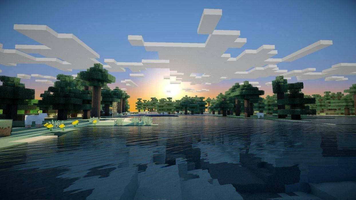 Minecraft बादलदार सूर्योदय प्रकृति दृश्य वॉलपेपर — माइनक्राफ्ट वॉलपेपर