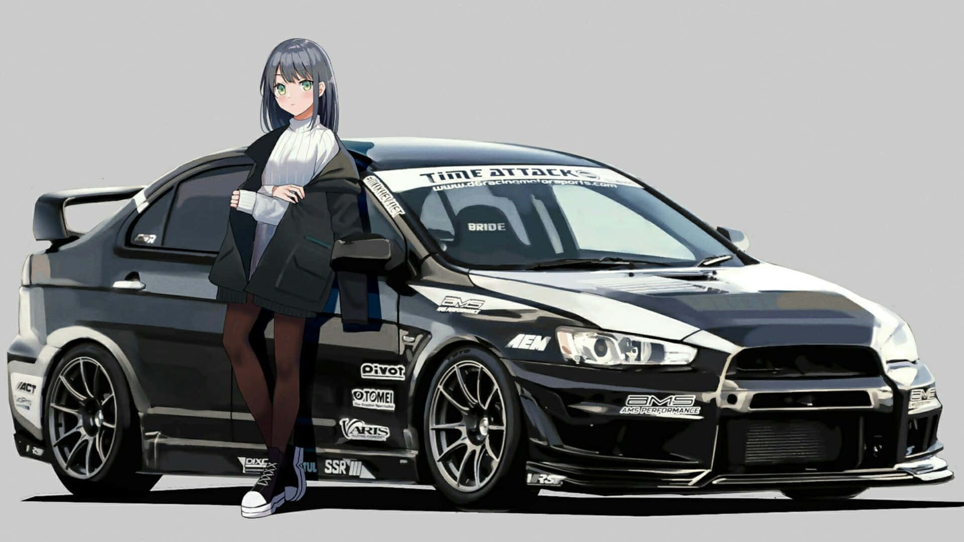 Mitsubishi Lancer Evolution JDM एनीमे गर्ल वॉलपेपर