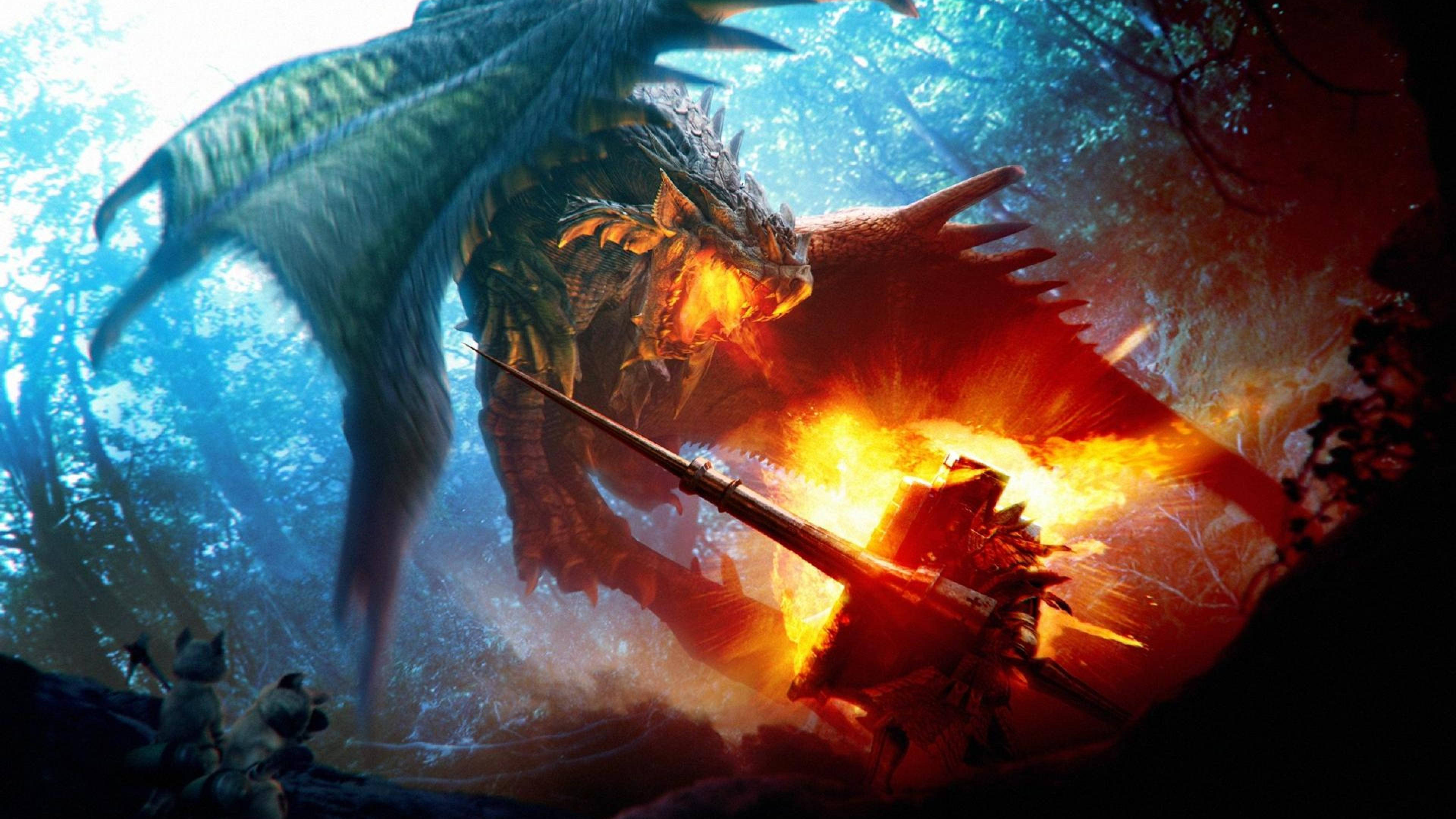 Monster Hunter 4K ड्रैगन फायर वॉलपेपर