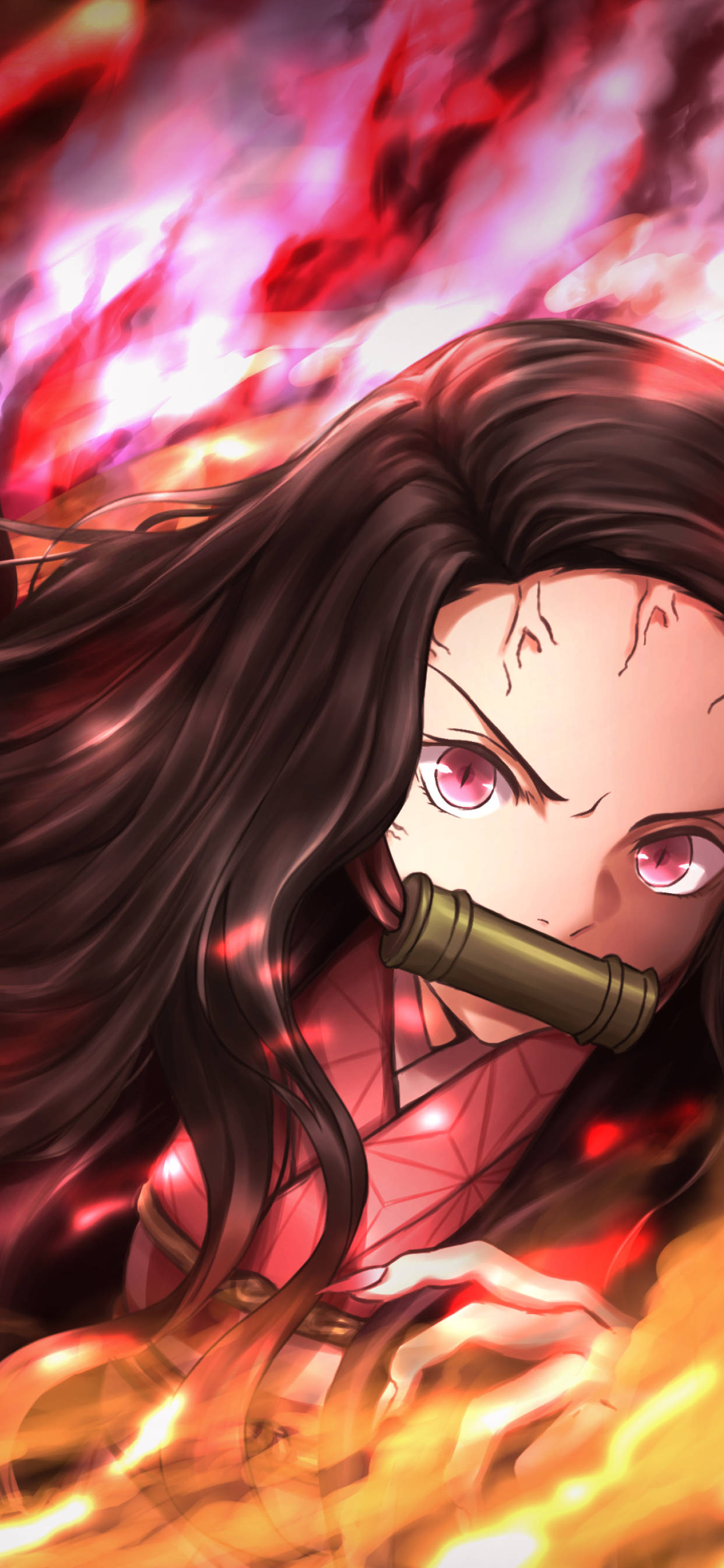 Nezuko लाल आँखें Demon Slayer iPhone वॉलपेपर