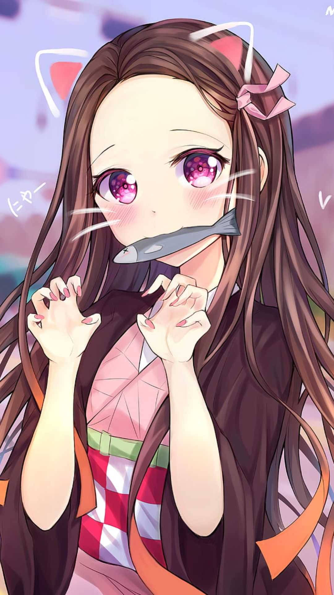 Nezuko बनी ईयर्स डेमन स्लेयर आईफोन वॉलपेपर