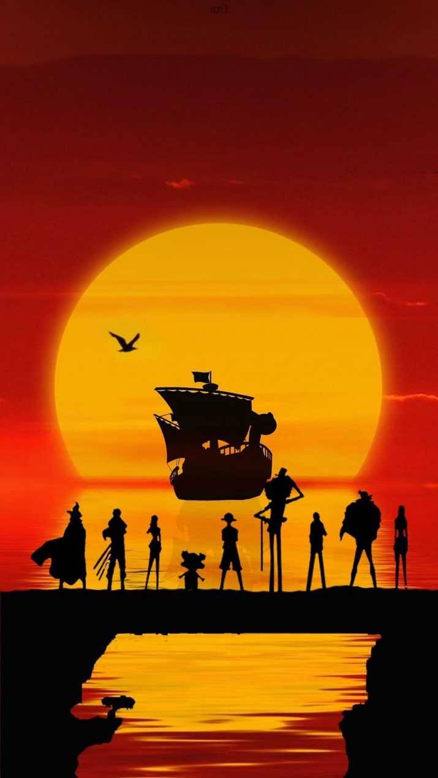 One Piece सिल्हूट सूर्यास्त iPhone वॉलपेपर