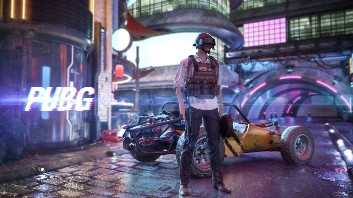 विक्टर इन नियॉन सिटी PUBG 1366x768 वॉलपेपर