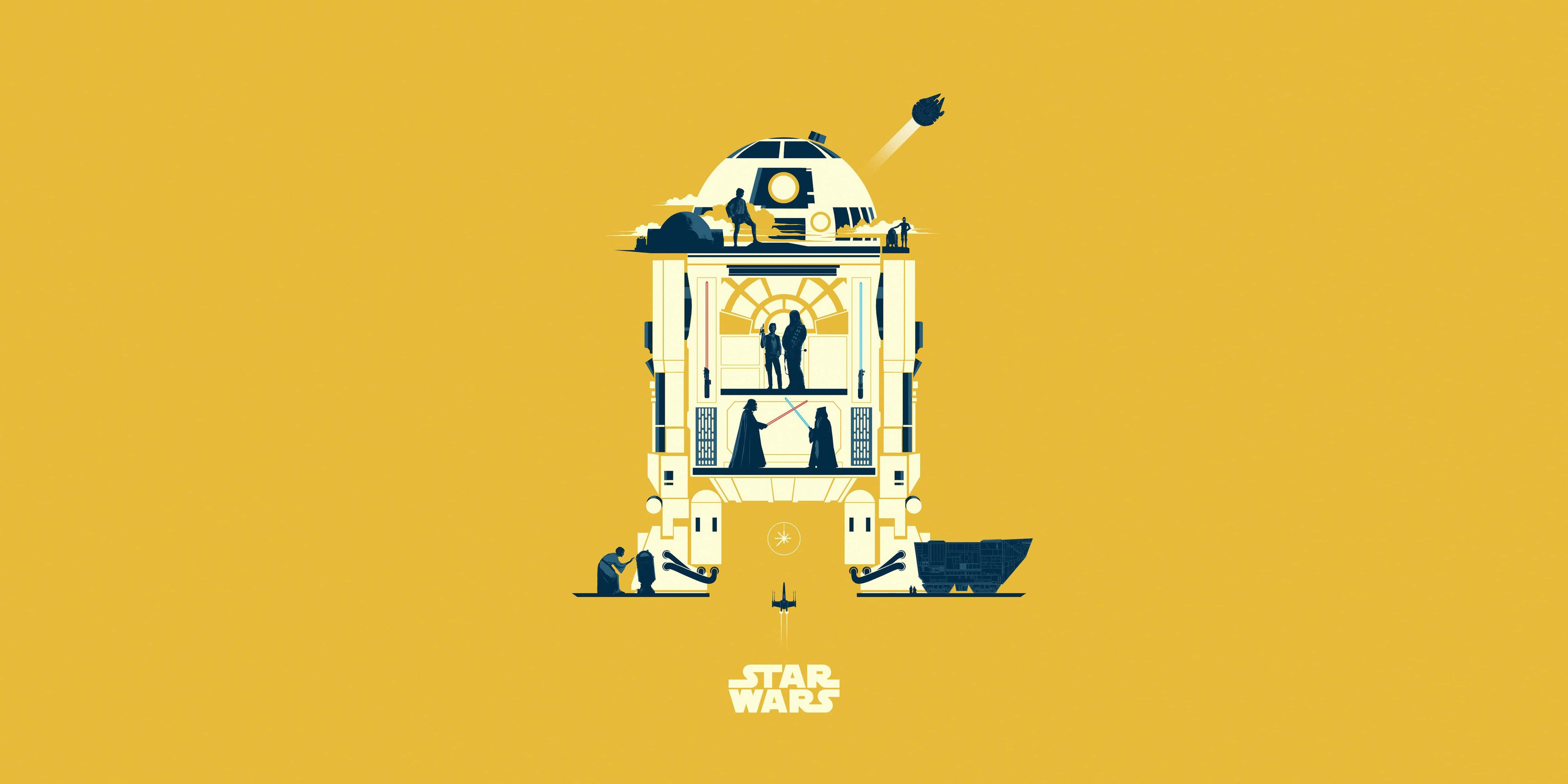 पीला R2-D2 आईपैड वॉलपेपर
