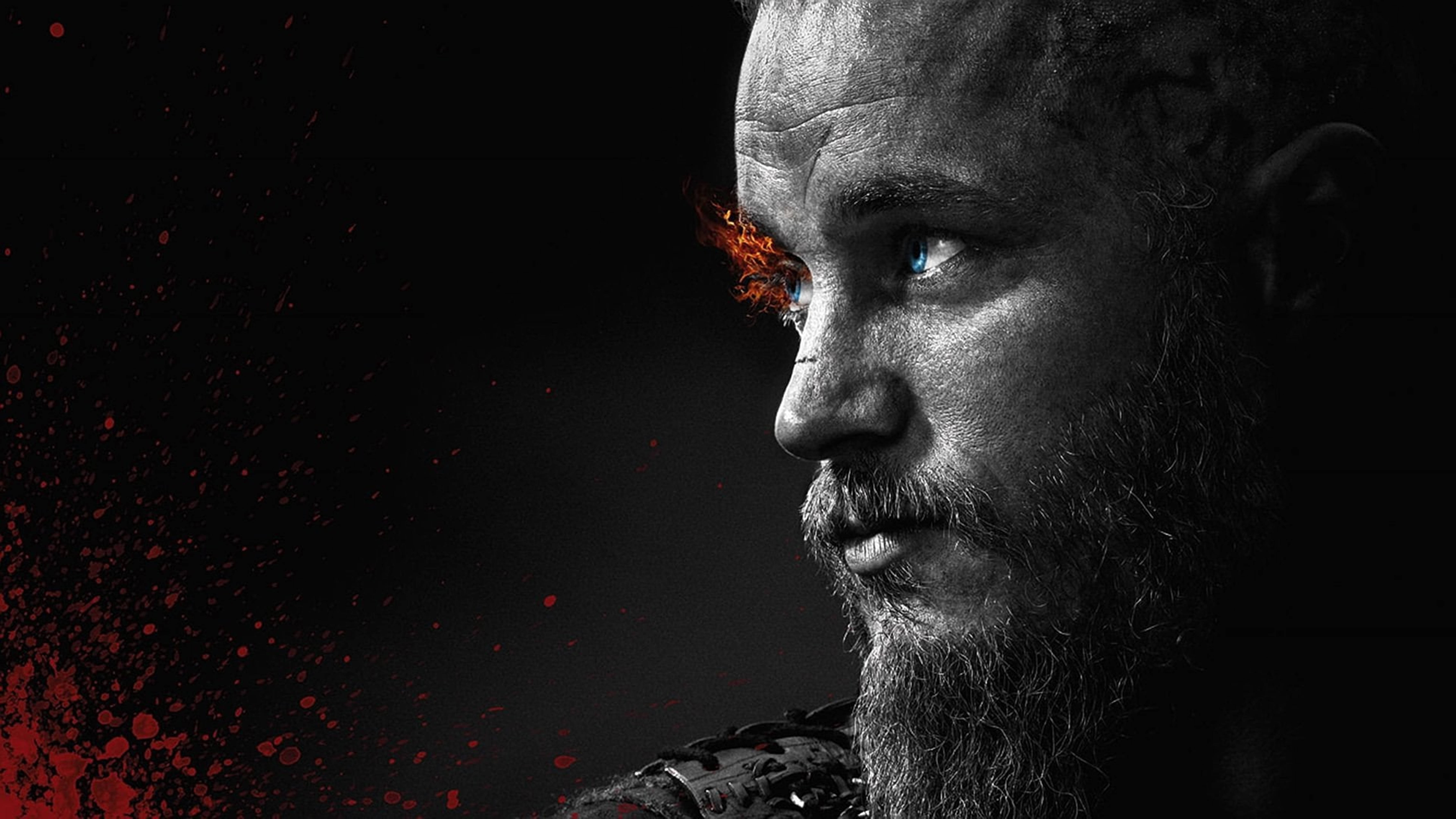 Ragnar Lothbrok 4K वाइकिंग्स आग जैसी पलक काला और सफेद वॉलपेपर