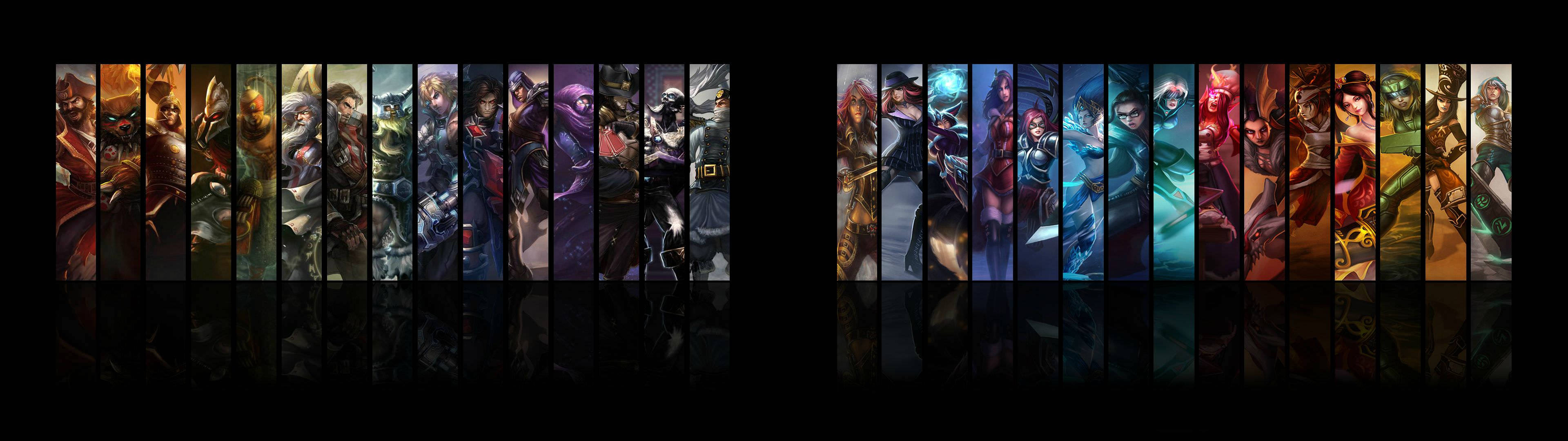 Riot द्वारा डिज़ाइन किए गए पात्रों का आनंद दोहरी मॉनिटर पर लें वॉलपेपर