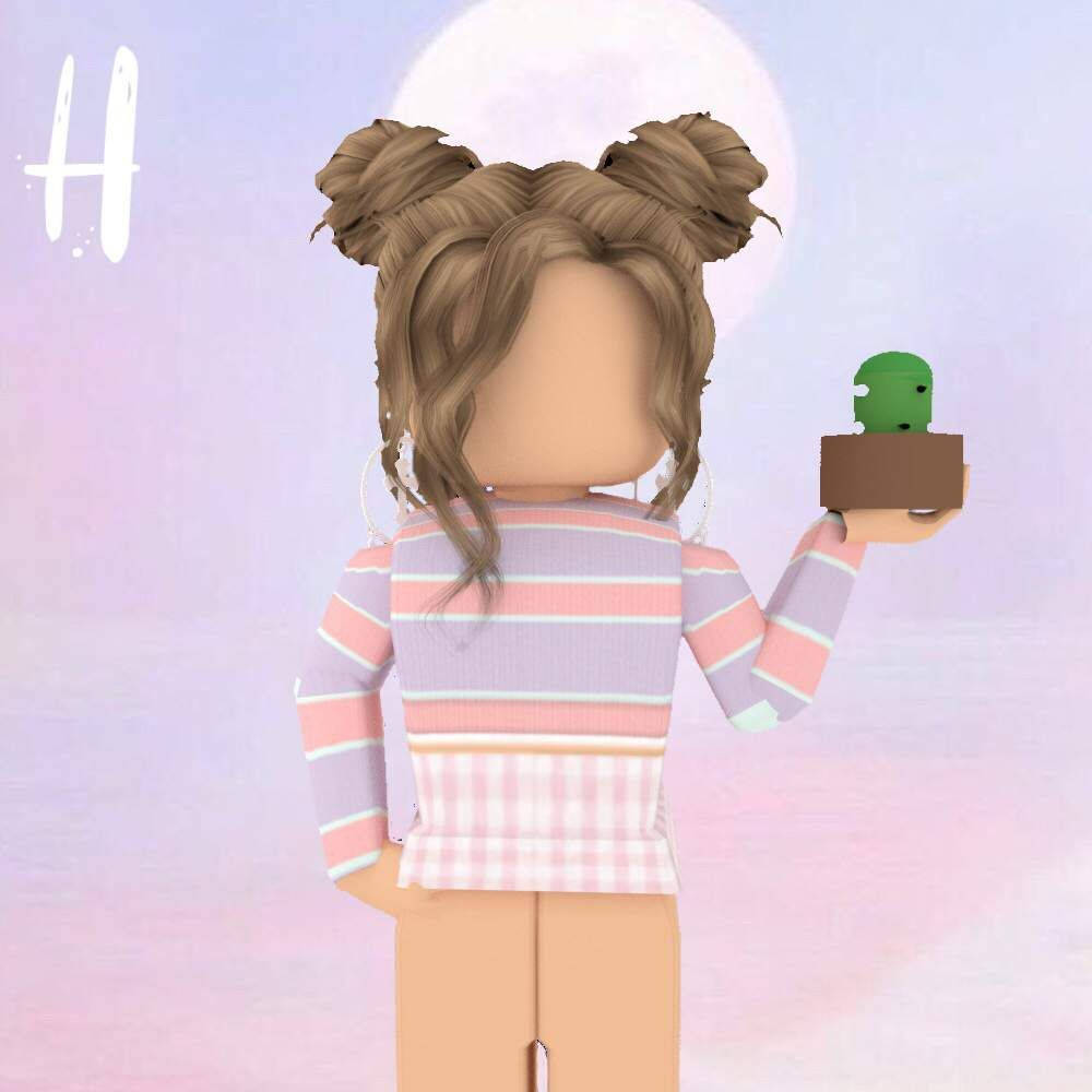 Roblox किरदार लड़की के हाथ में रसीला पौधा वॉलपेपर