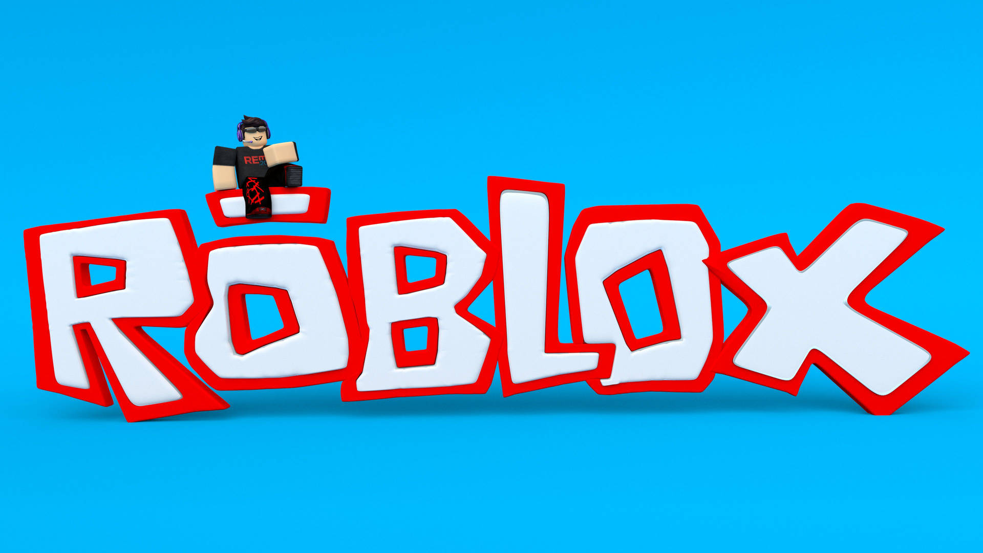 नीले बैकग्राउंड में Roblox गेम कवर का कूल 3D वॉलपेपर — रोब्लॉक्स वॉलपेपर