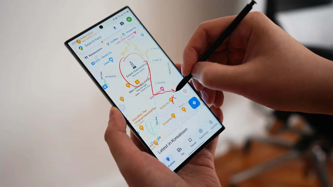 Samsung S23 Ultra पर Google Maps के साथ S Pen का उपयोग वॉलपेपर