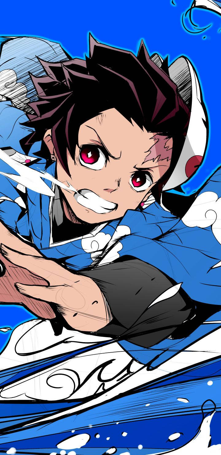 Tanjiro नीली लहर Demon Slayer iPhone वॉलपेपर