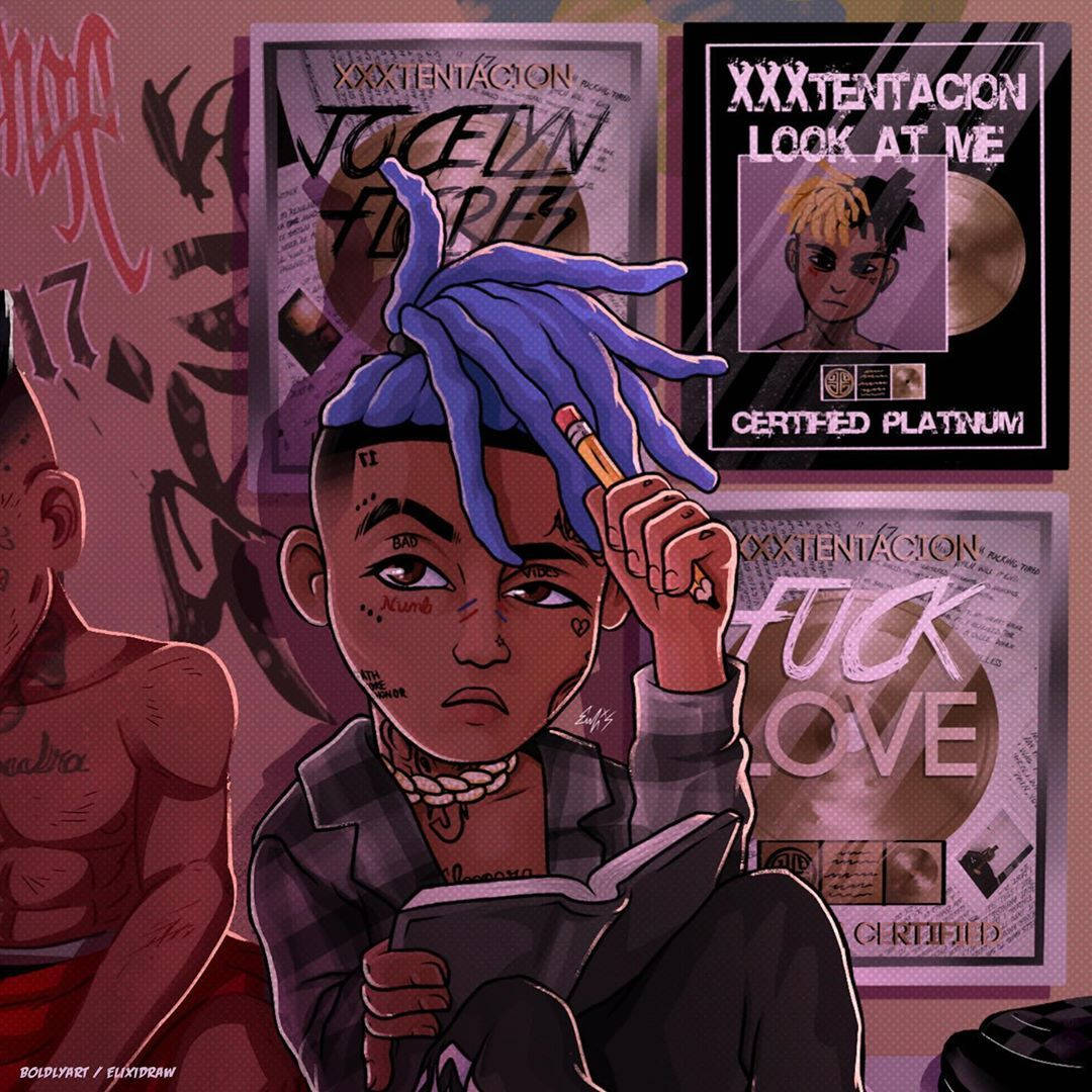 Xxxtentacion एनीमे-आधारित कलाकृति वॉलपेपर