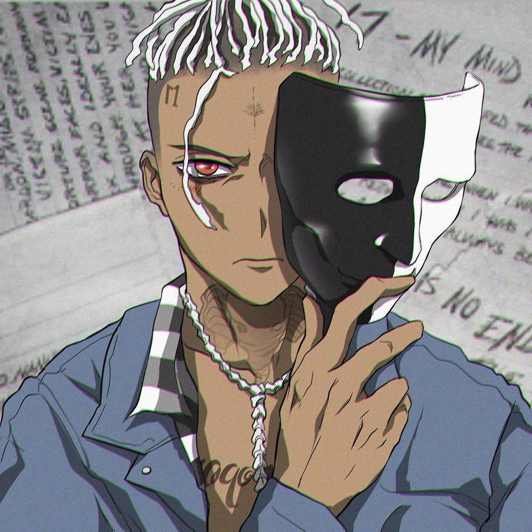Xxxtentacion एनीमे ब्लैक एंड व्हाइट मास्क वॉलपेपर