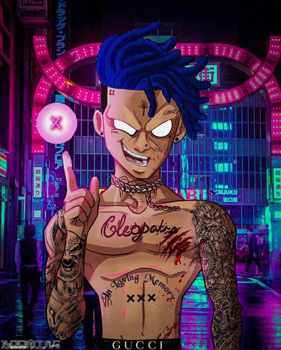 Xxxtentacion एनीमे नीले बालों वाला रैपर वॉलपेपर
