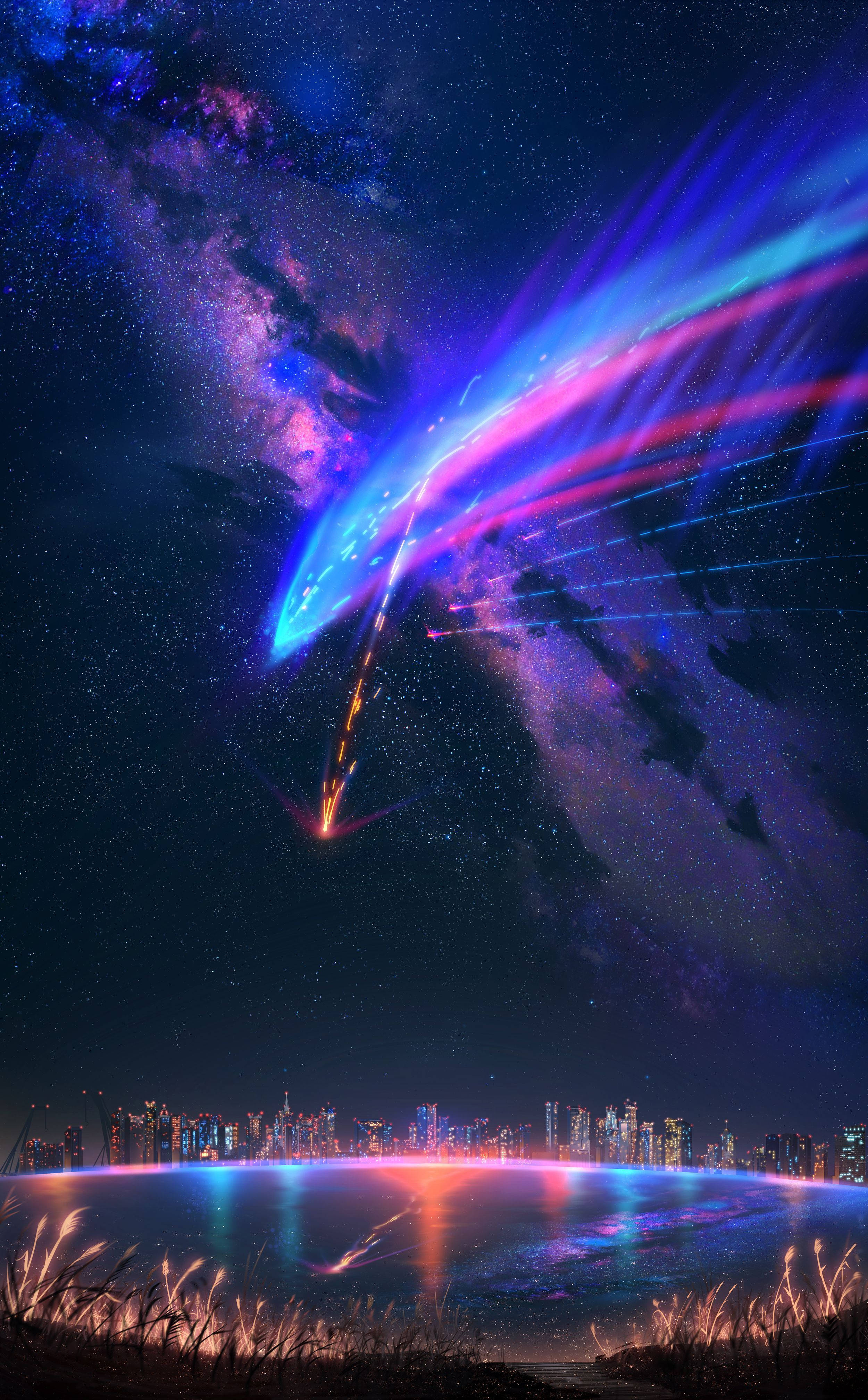 Your Name iPhone समुद्र में उल्कापात का प्रतिबिंब वॉलपेपर