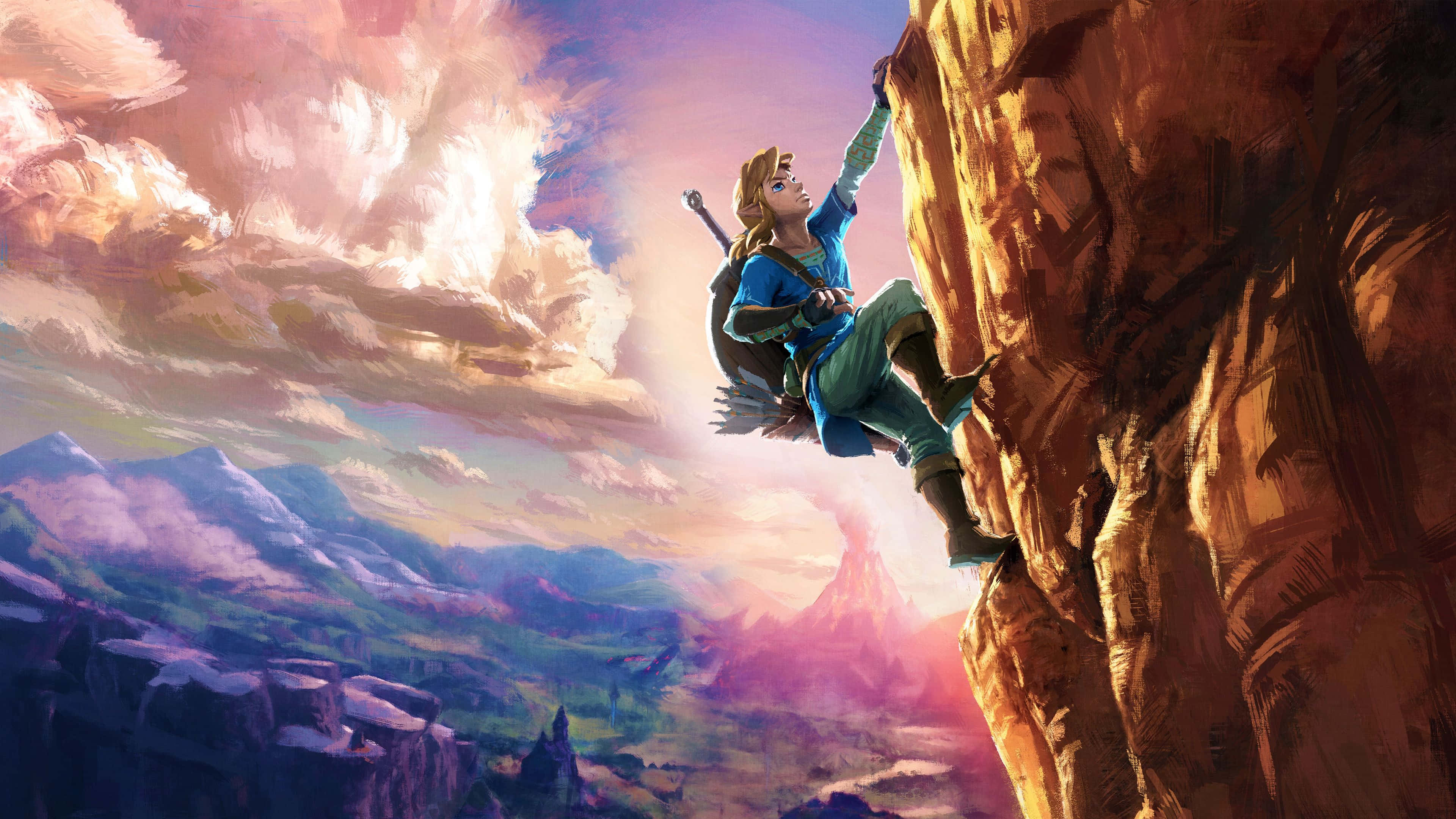 Zelda Botw लिंक पहाड़ पर चढ़ते हुए वॉलपेपर