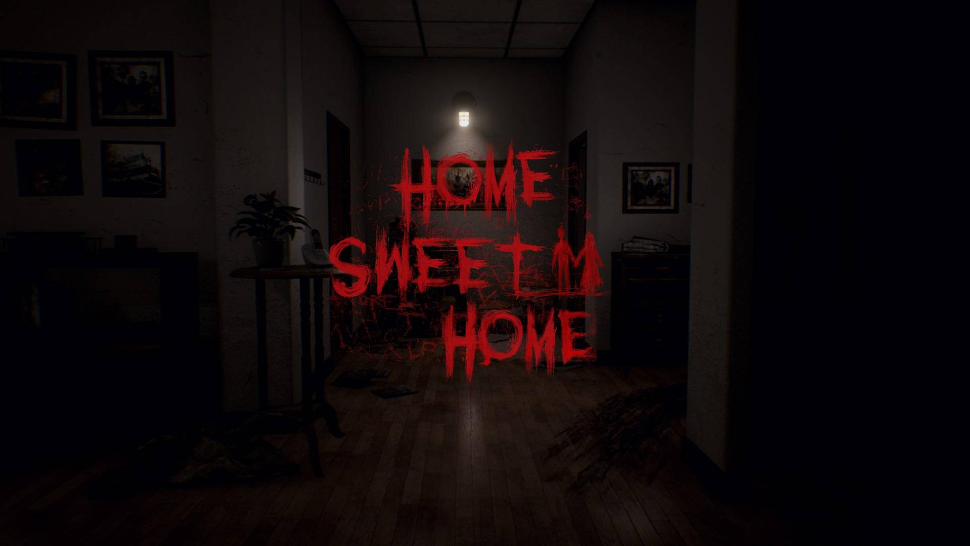 अंधेरे कमरे पर डरावना Home Sweet Home वॉलपेपर