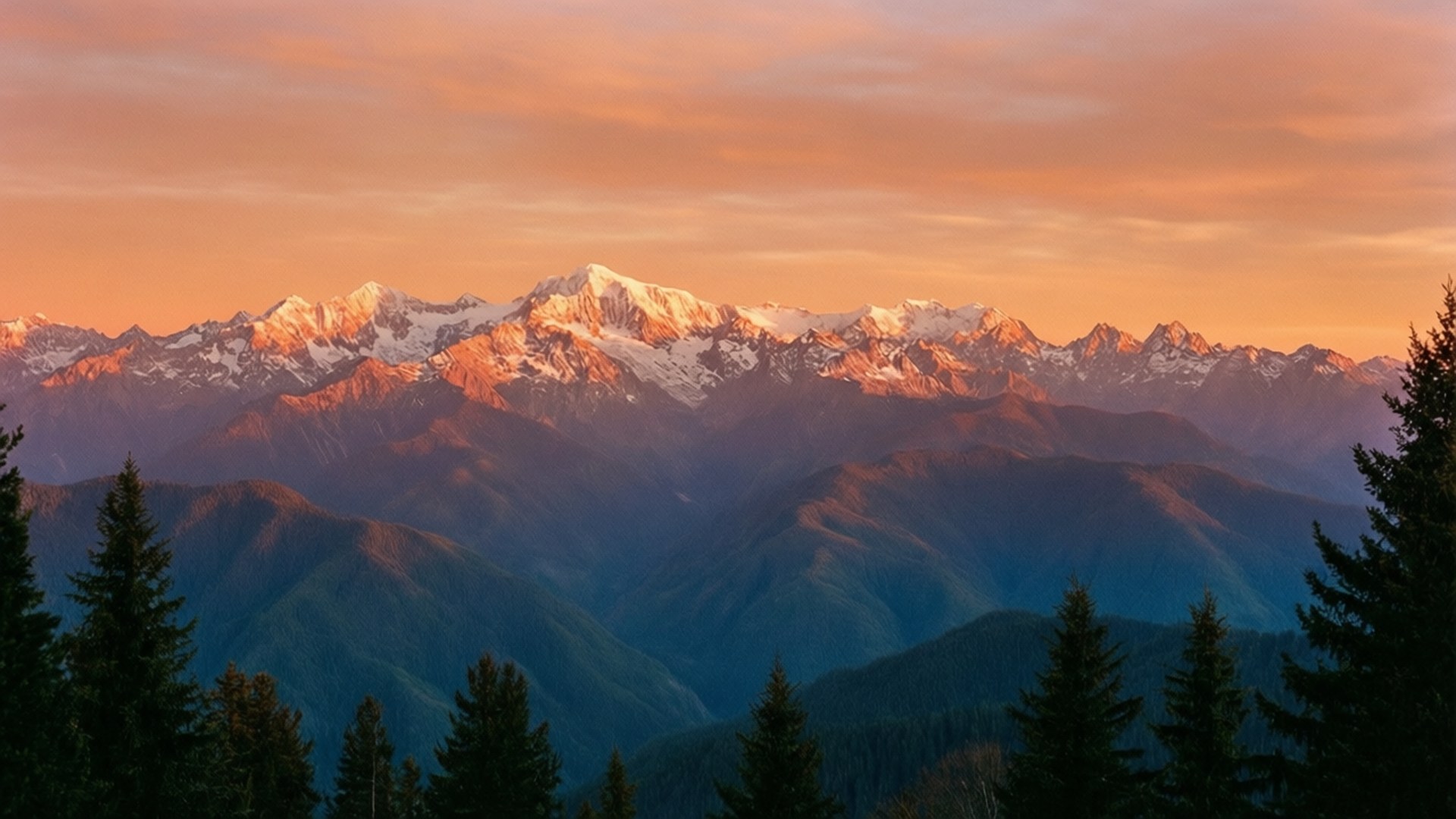 अल्पाइन सूर्यास्त की चमक वॉलपेपर