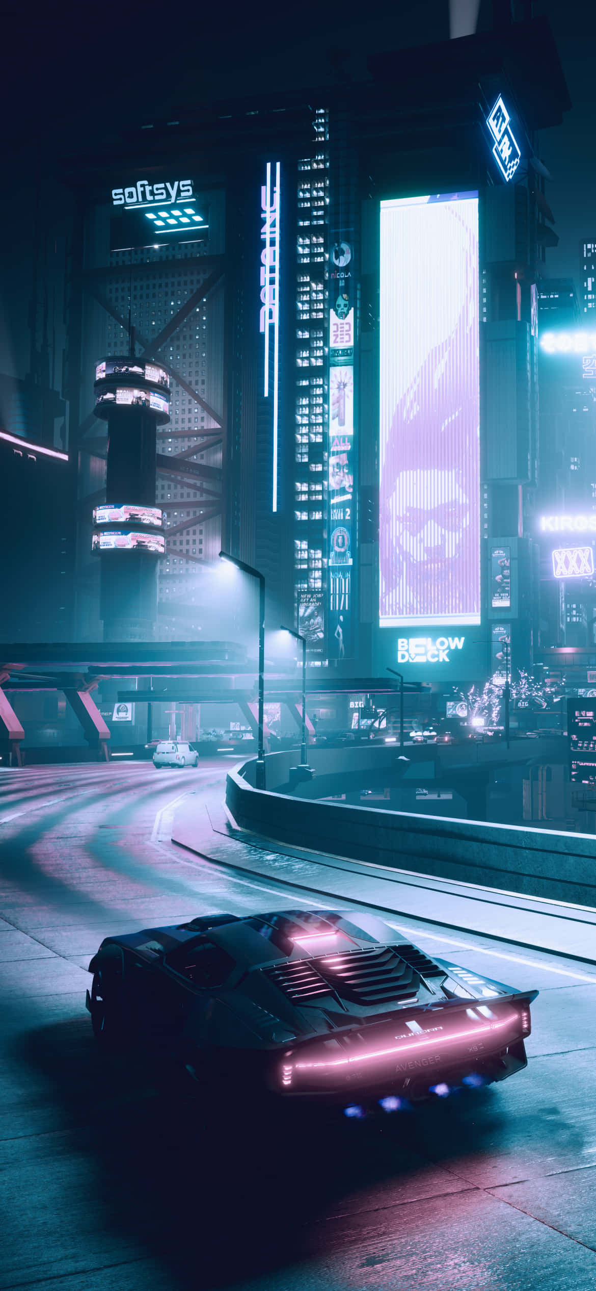 iPhone X Cyberpunk 2077 पृष्ठभूमि कार चारों ओर घूमती हुई वॉलपेपर
