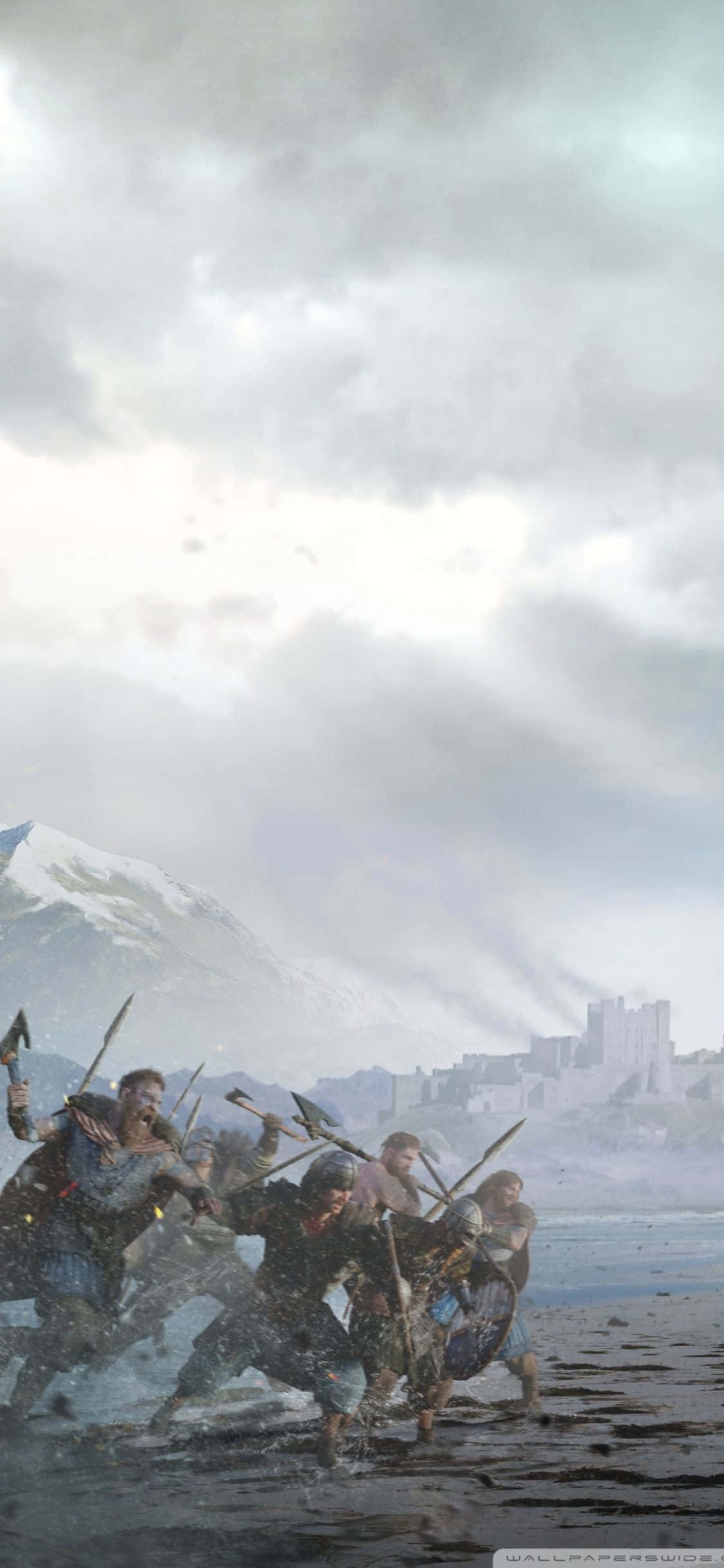 आईफोन Xs Assassin's Creed Valhalla हमला करती वाइकिंग सेना पृष्ठभूमि वॉलपेपर