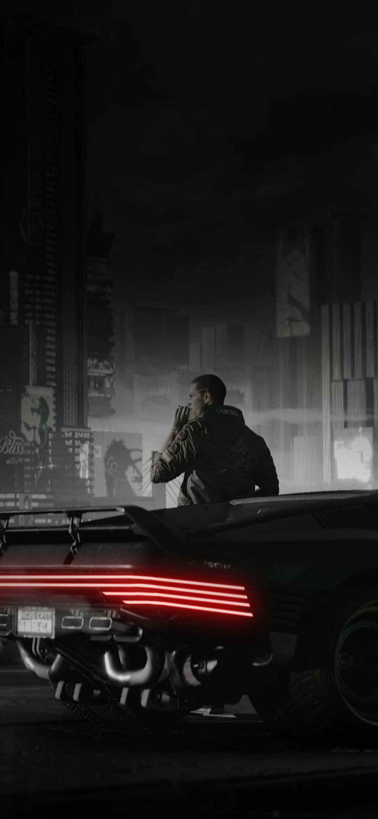 iPhone XS Max Cyberpunk 2077 डार्क बैकग्राउंड वॉलपेपर