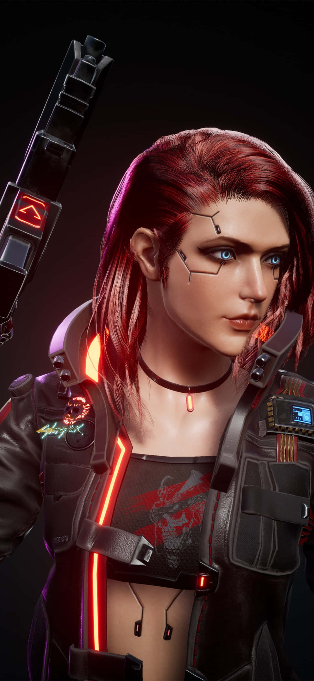 iPhone X Cyberpunk 2077 पृष्ठभूमि लाल बालों वाला कस्टम कैरेक्टर वॉलपेपर