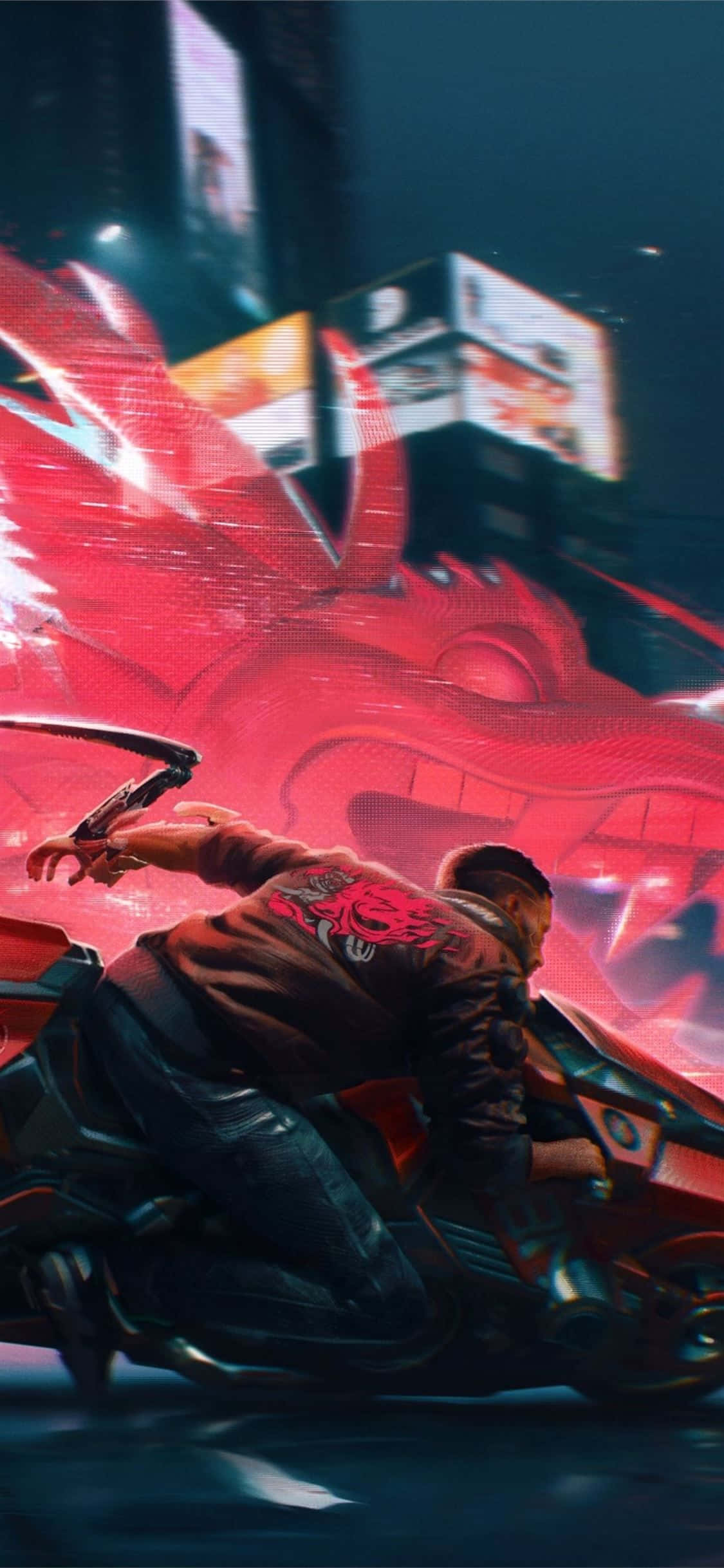 iPhone XS Max Cyberpunk 2077 ड्रैगन बैकग्राउंड वॉलपेपर